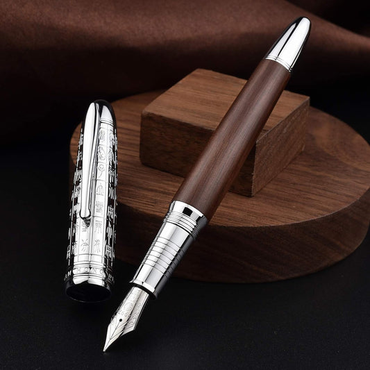Hongdian 6016 Natural Wood Fountain Pen, Iridium Extra Fine Nib Writing Pen with Metal Pen Case