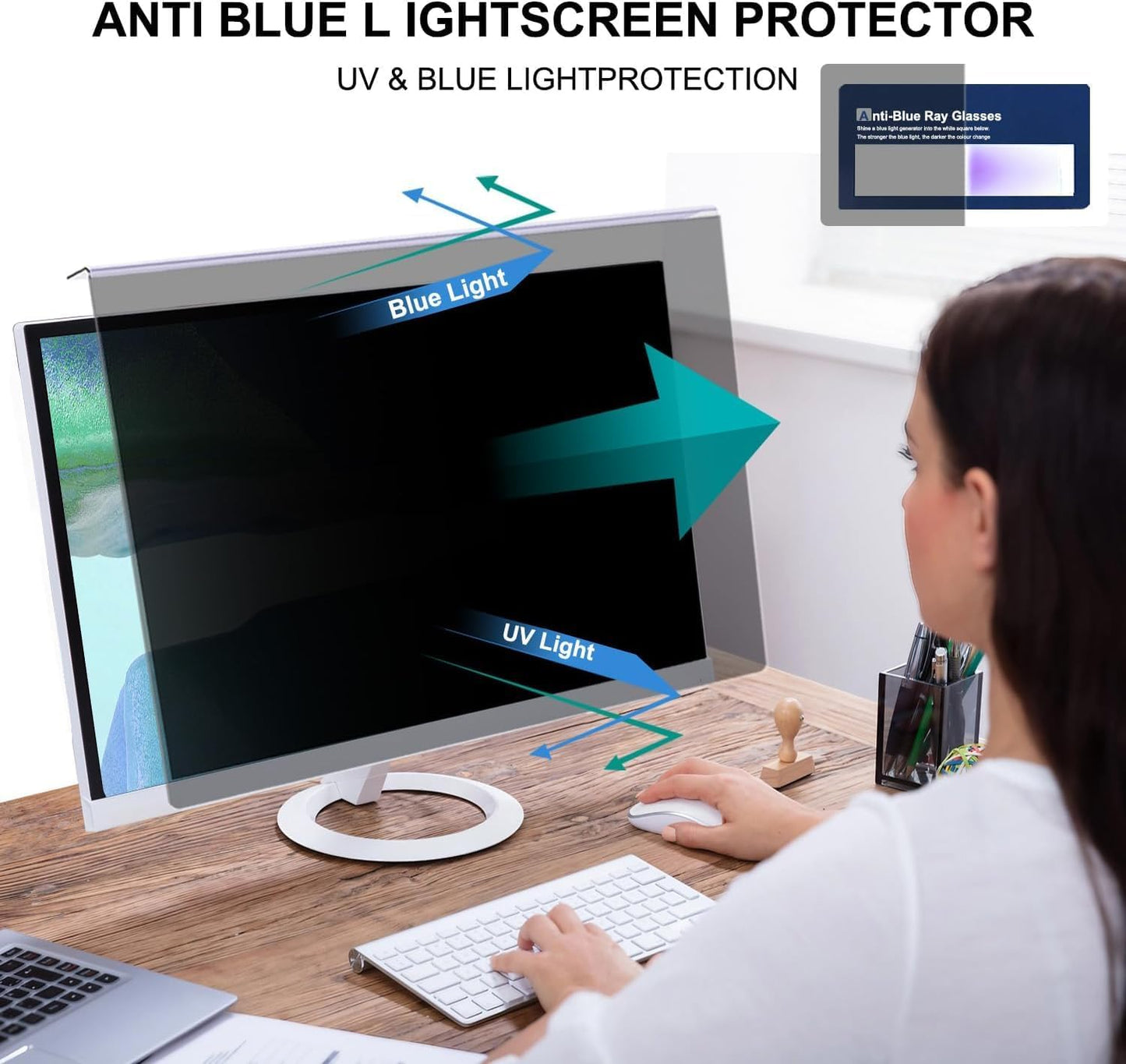 Hanging Computer Privacy Screen Protector Shield Compatible for 26/27 Inch Widescreen Desktop Monitor -Anti Glare & Blue Light Filter-Hanging Design for Easy On/Off