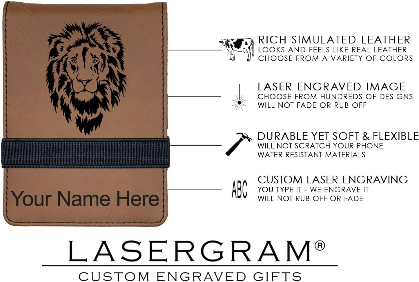 LaserGram Mini Padfolio with Notepad and Pen, Flag of The United States, Personalized Engraving Included (Dark Brown)