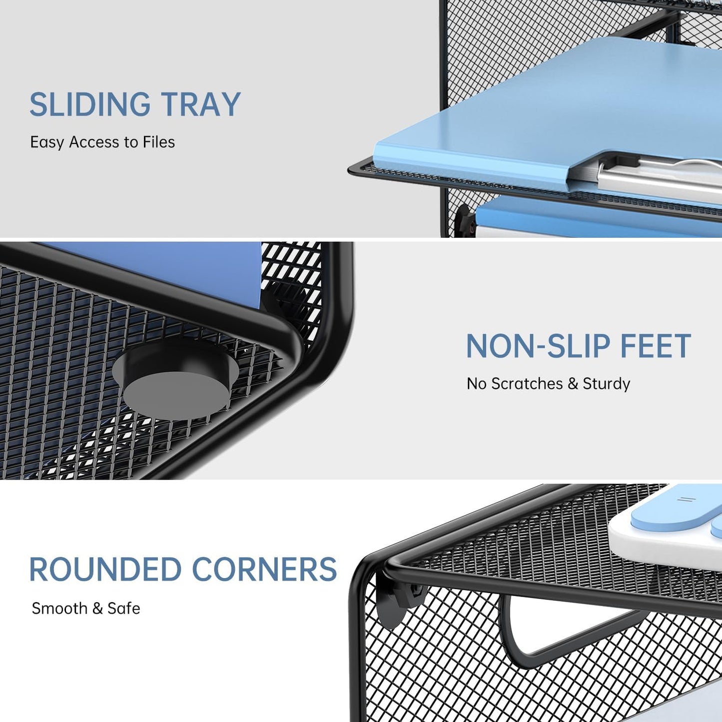 DALTACK 3 Tier Letter Tray Paper Organizer with Handle, Mesh Desk File Organizer, Paper Tray Desk Organizer for School Office Home, Metal Mesh, Black