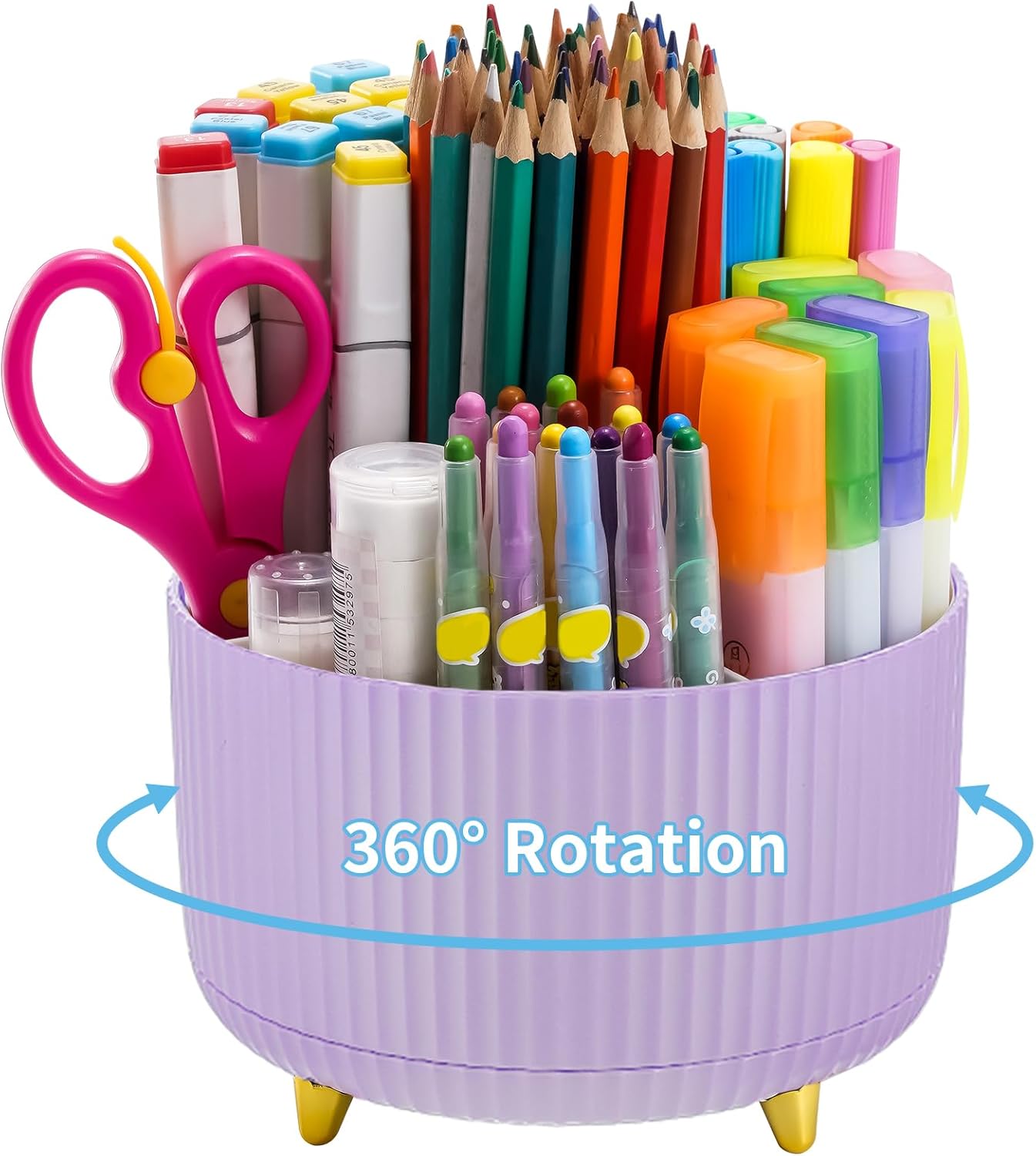 Marbrasse Desk Organizer, 360-Degree Rotating Pen Holder, Desk Organizers and Accessories with 5 Compartments Pencil Holder, Art Supply Storage Box Caddy for Office, Home（Purple）