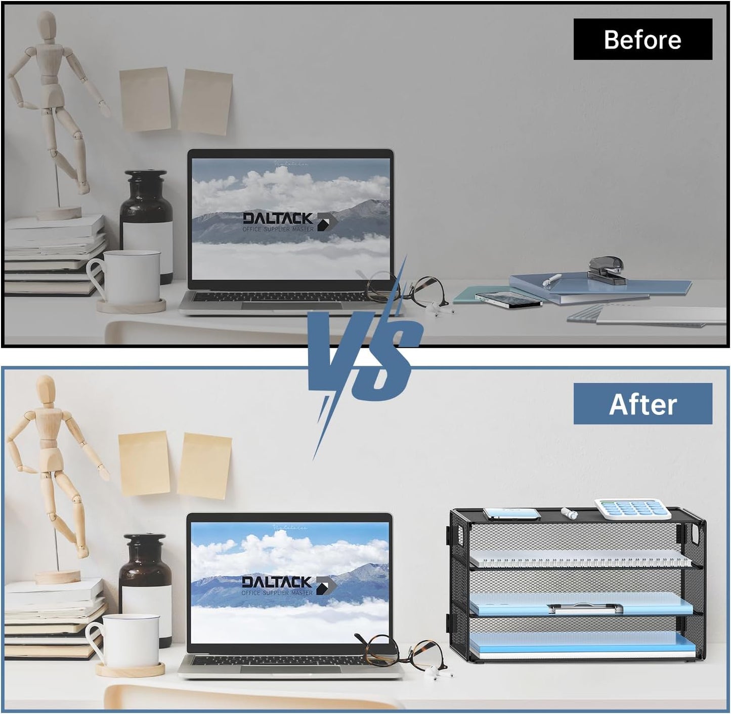 DALTACK 3 Tier Letter Tray Paper Organizer with Handle, Mesh Desk File Organizer, Paper Tray Desk Organizer for School Office Home, Metal Mesh, Black