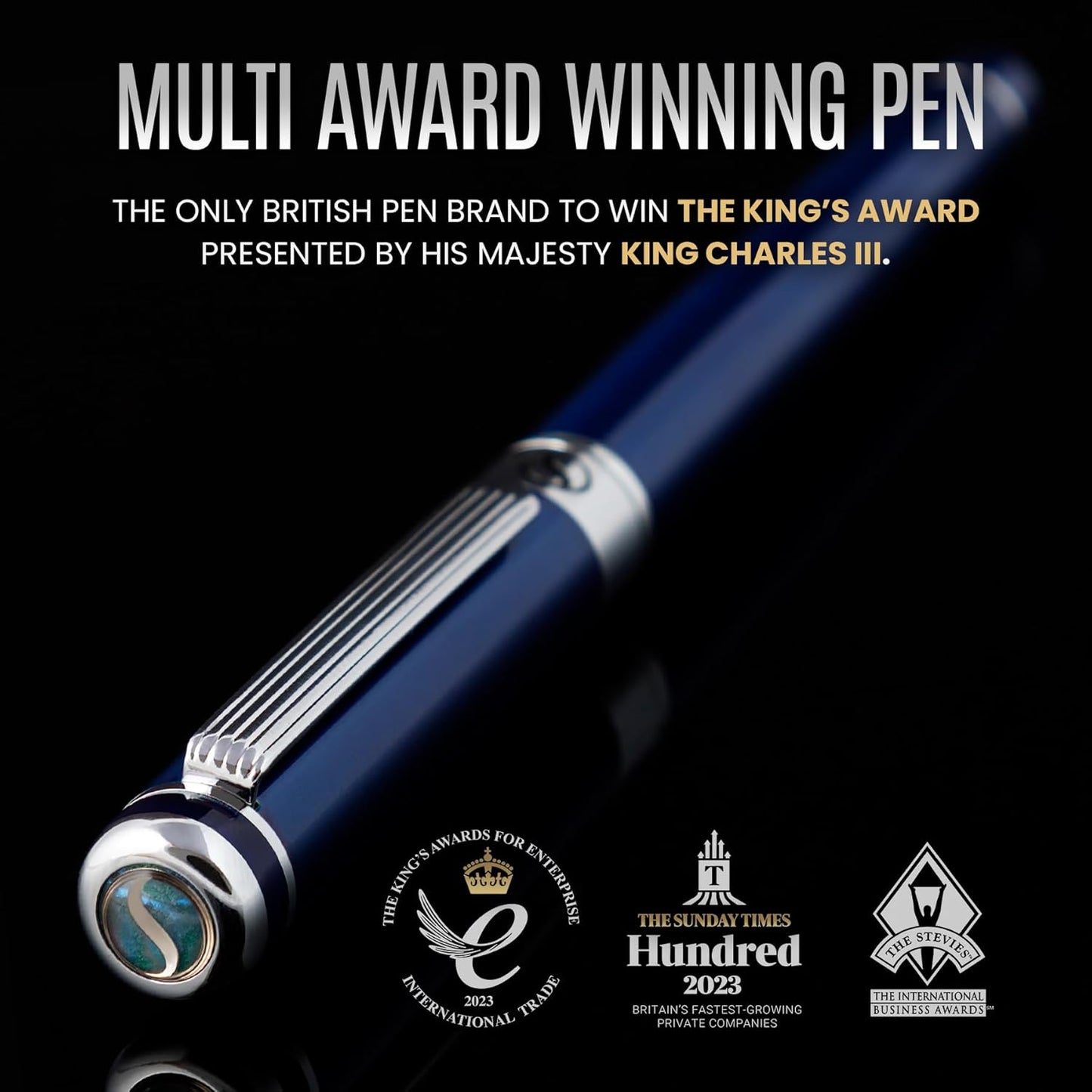 Scriveiner Midnight Blue Rollerball Pen - Stunning Blue Lacquer Luxury Pen, Chrome Finish, Schmidt Ink Refills, Men & Women, Professional, Executive Office, Nice Pen
