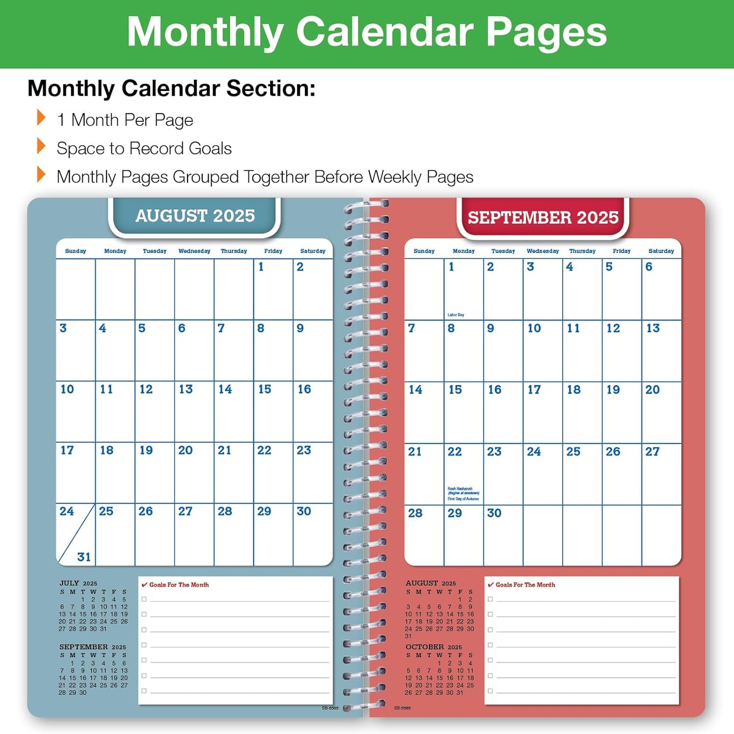 Global Datebooks Dated Middle School or High School Student Planner for Academic Year 2025-2026 Includes Ruler/Bookmark and Planning Stickers (Block Style - 5.5"x8.5" - Doodles)