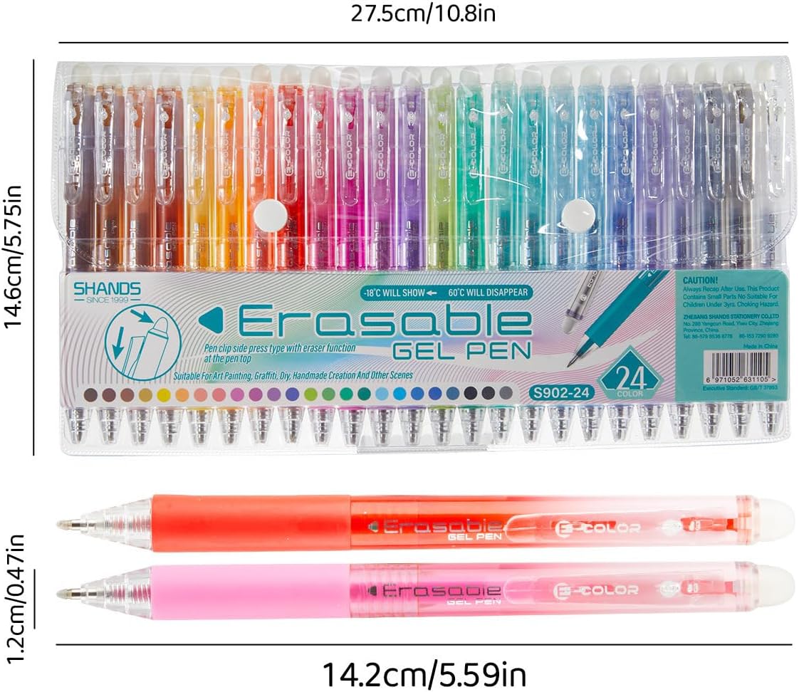 Retractable Erasable Gel Pens Clicker,Fine Point 0.7mm Smooth Writing Pens,Cute Pens For Writing Journaling Taking Notes School Office Home. (24 Colors)