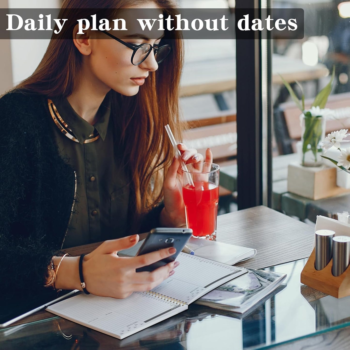 Undated Daily Planner Notebook With Hourly Schedule - Hardcover Appointment Day to do List Notebook for Women & Men - A5 Spiral Green