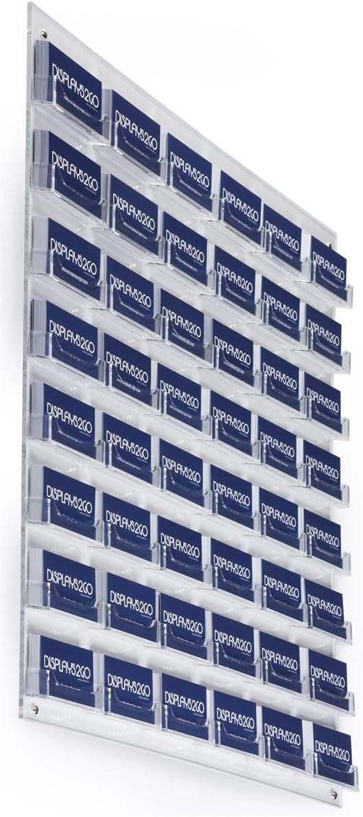 Displays2go 48 Pocket Wall Business Card Holder - Business Card Organizer and Holder with 0.75" Deep Pockets - Clear Acrylic (BCCLWM48)
