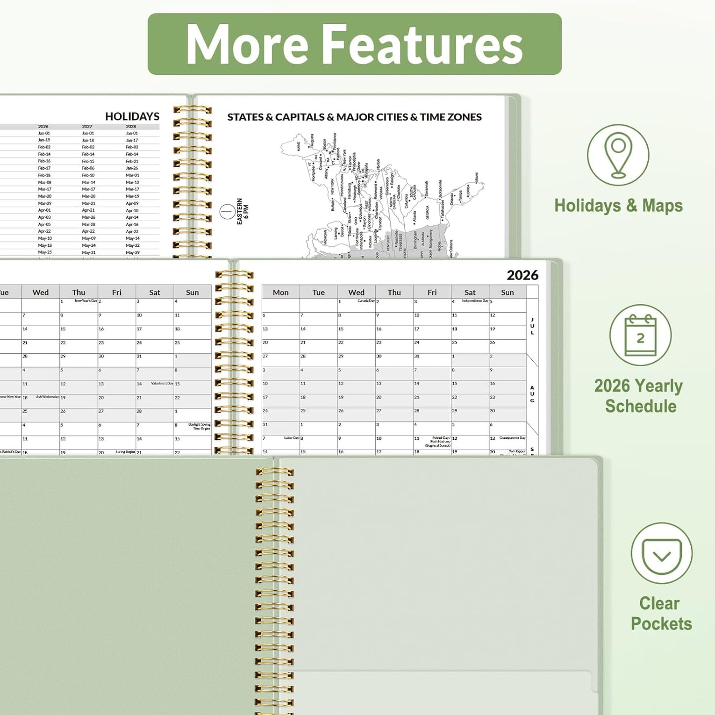 SUNEE 2026 Appointment Planner 15-Minute Time Block – Weekly & Monthly Spiral Organizer with Note Section – Thick Paper, Lay-Flat Bound – 8.5 x 11 for Office, School, Salon, Men & Women, Sage Green