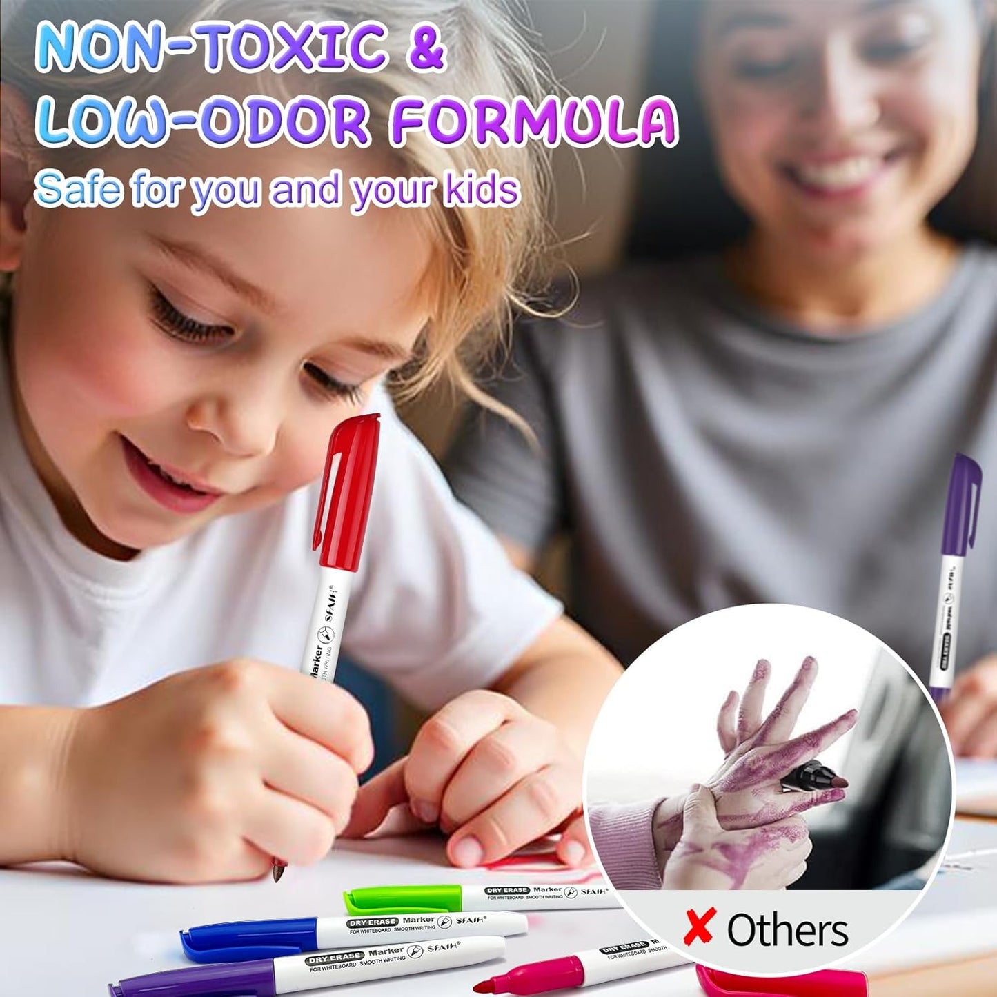 SFAIH Dry Erase Markers Fine Tip 12 Colors, 12 Pack (1 Dozen) - Low Odor Whiteboard Markers Set for Kids Art, Home Office, Calendar Planning | 5 Sizes: 12/24/48/72/144 Packs Available