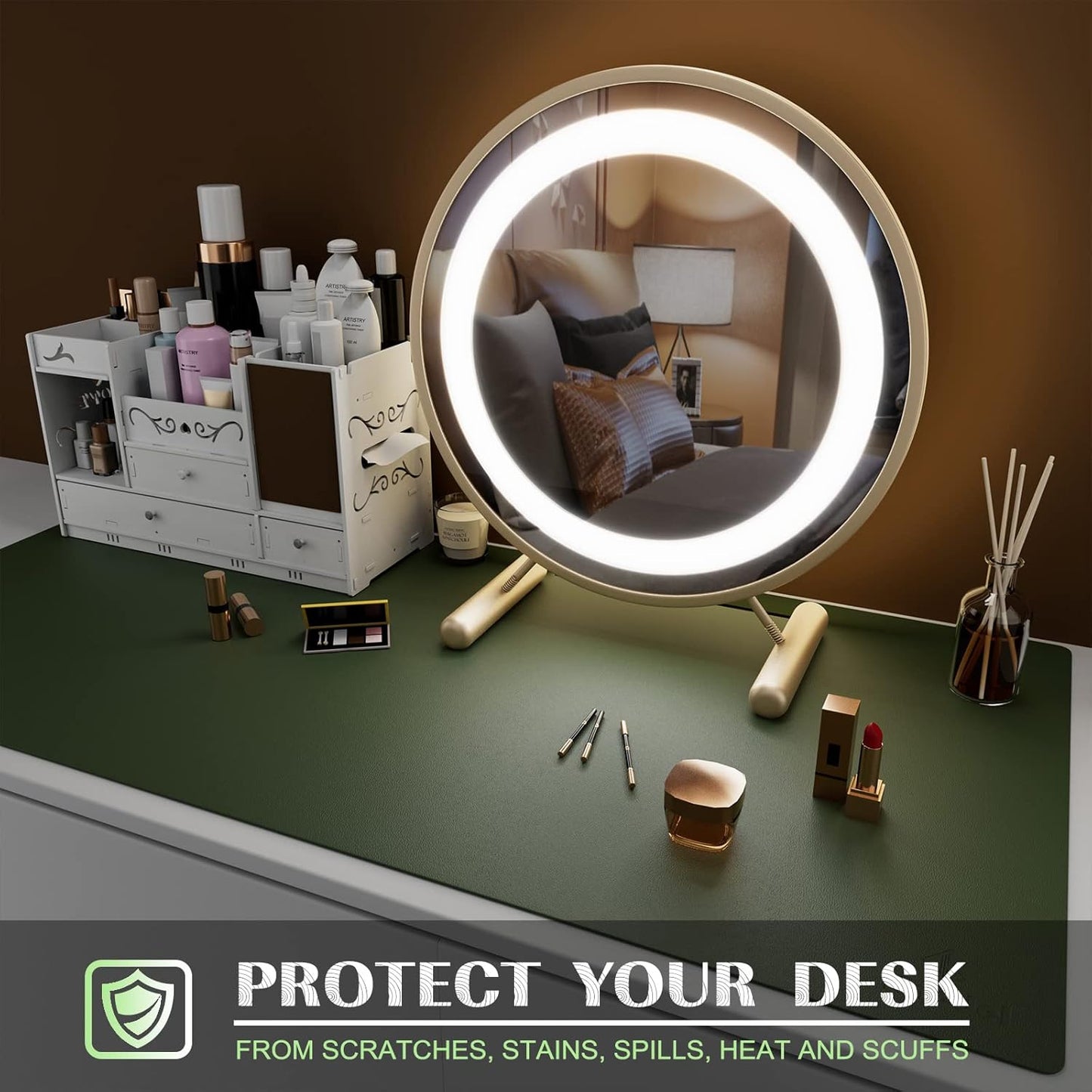 K KNODEL Large Office Leather Desk Mat, Mouse and Keyboard Pad, Computer and Laptop Mat, Desktop Protector and Cover, Writing Pad and Blotter (35.4"x17", Dark Green)