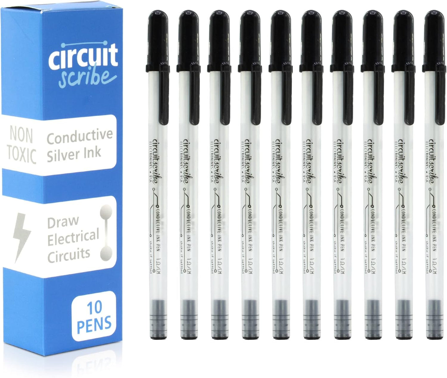 Circuit Scribe Non-Toxic Conductive Ink Pen for Kids Circuit Building Set (10-Pack) | Silver Ink Rollerball Point Pen Kit, Science Experiments, DIY Science Projects (New & Improved Formula)