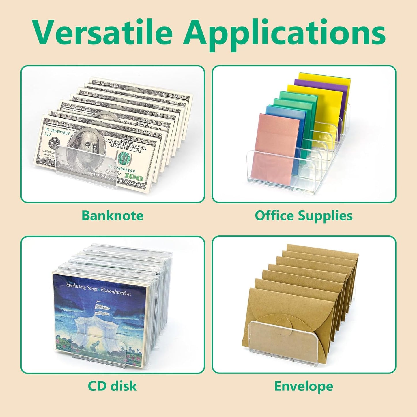 2 Packs Acrylic Mail Organizer Plastic Desk Cash Tray,7 Section Divided Vanity Organize Holder Vertical Letter Sorter for Desktop, Bill, Document, Notebook