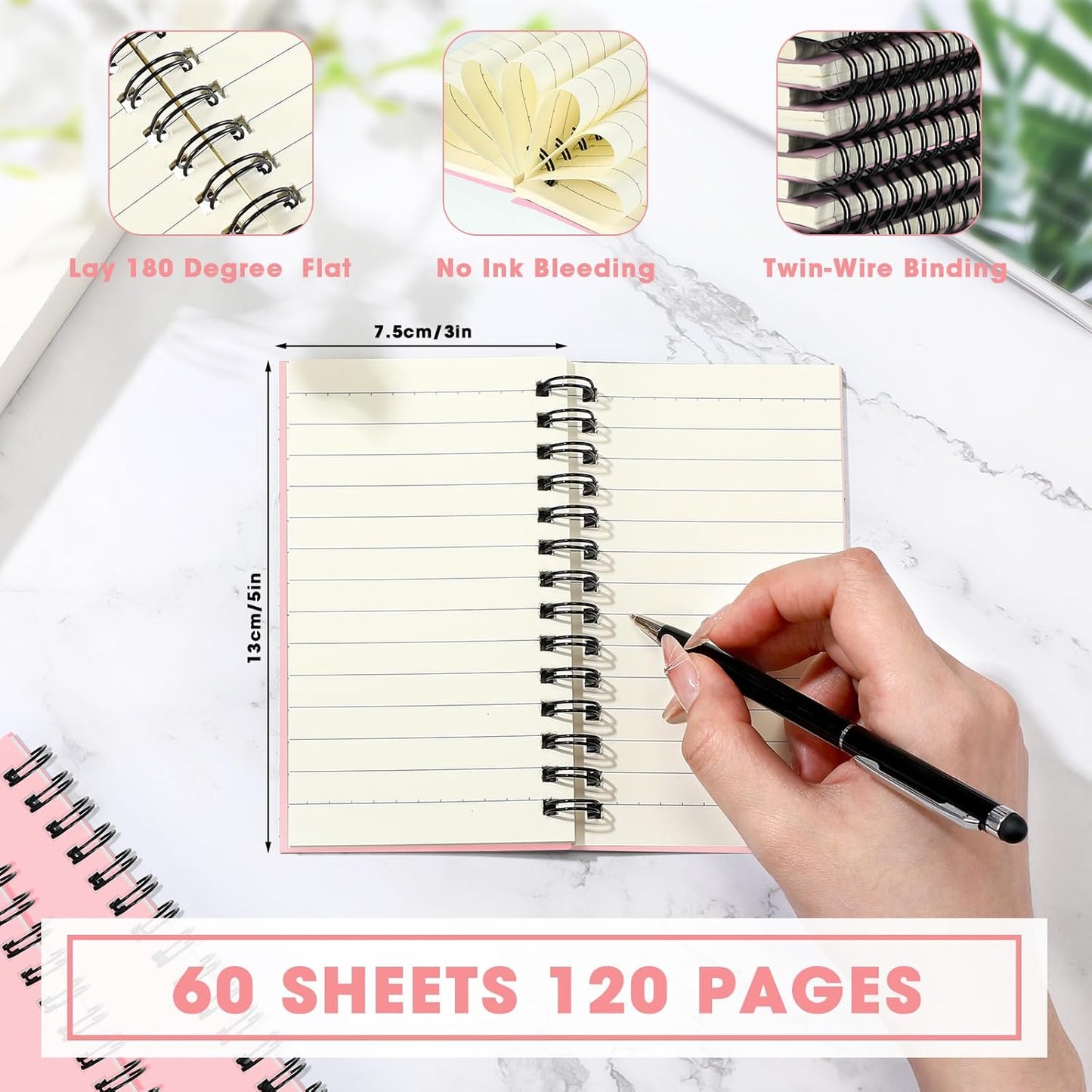 Jutom 54 Pcs Small Spiral Notebooks Memo Pads 3x5 Bulk Small Pocket Notebooks Mini Notepads with Lined Pages Mini Journals for Office Back to School Work Writing Supplies, 120 Pages (Pink)
