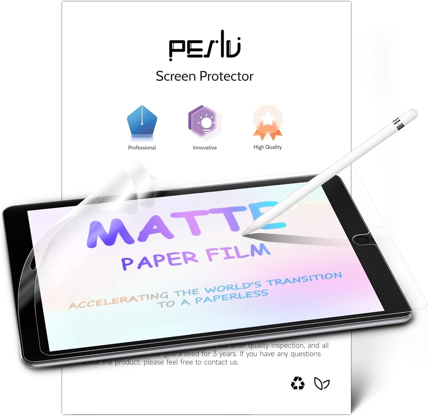 2 Pack Like Paper Screen Protector for iPad 9th/8th/7th (10.2-Inch, 2021-2019), Matte Anti Glare PET Film/Blue Light Filter Eye Protection Cover/Drawing & Writing Feel Like on Paper