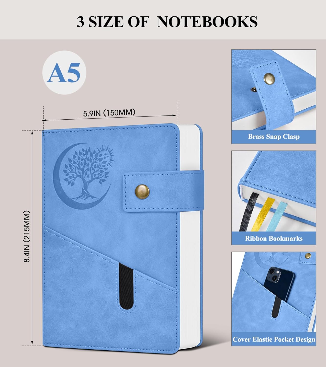 365 Page Thick Lined Journal Notebook for Men Women, A5 Leather Journals for Writing, Hardcover Notebooks for Work, School, Note Taking,Travel, Business,Personal Diary, College Ruled 5.9" x 8.4"