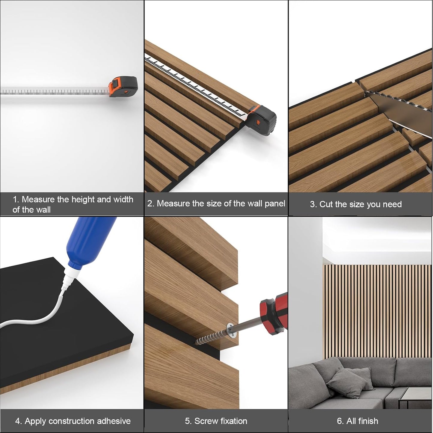 Yuzzy Wood Panels for Wall and Ceiling - 108 x 11 Inch Wood Slat Acoustic Panels 4 PCS - Modern Sound Absorbing Wall Panels for Interior Wall Decor for Home, Office, Studio - Rustic Black Oak