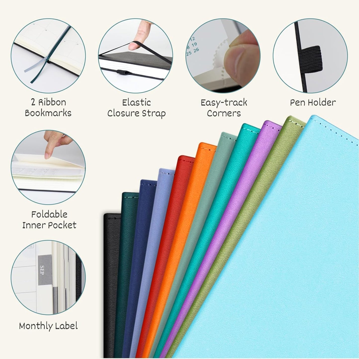 BEZEND Pocket Planner 2025-2026 Weekly and Monthly, 3.5" x 6" Academic Planner (Jul 25-Dec 26) 18-Month Mid-Year Calendar Book, Storage Pocket, Pen Holder, PU Leather Hardcover - Mint Green