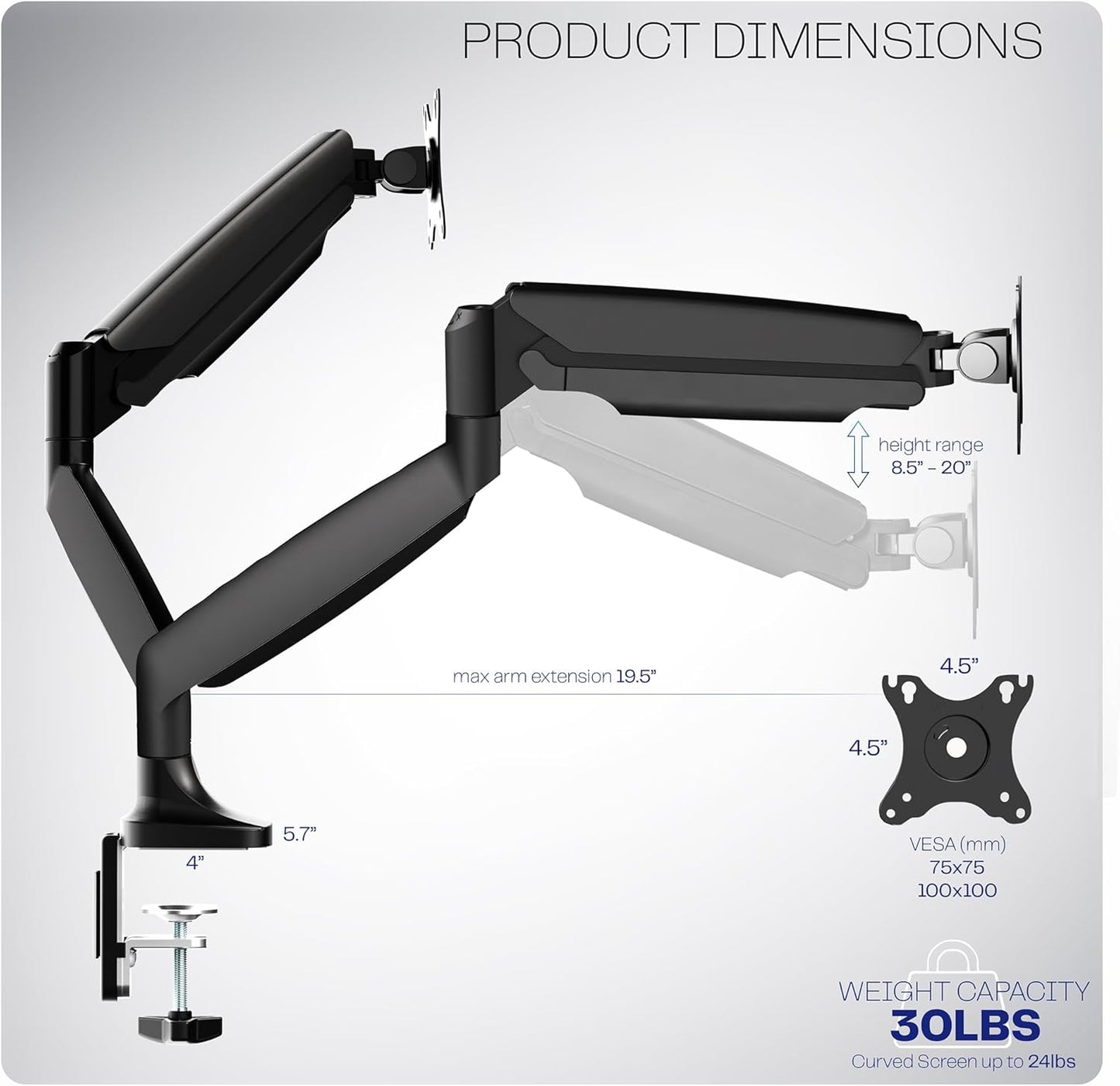 VIVO Premium Aluminum Heavy Duty Dual Monitor Arm for Ultrawide Monitors up to 40 inches and 30 lbs Each, Desk Mount Stand, Pneumatic Height, Max VESA 100x100, Black, STAND-V220Q