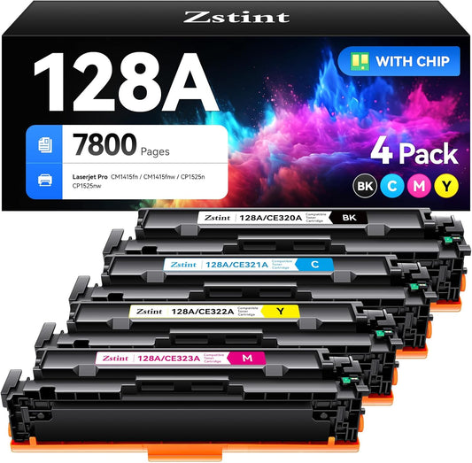 128A Toner Cartridge 4-Pack High Yield Replacement for HP 128A CE320A CE321A CE322A CE323A Toner Cartridge Compatible with HP Laserjet Pro Color MFP CM1415fn CM1415fnw CP1525n CP1525nw Series Printer
