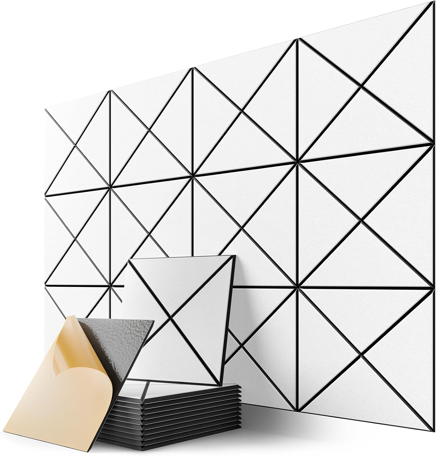 12 Pack Self-Adhesive Acoustic Panels, 12" X 12" X 0.4" X-Line Sound Proof Foam Panels for Walls, Soundproof Wall Panels for Home & Office (White on Black)