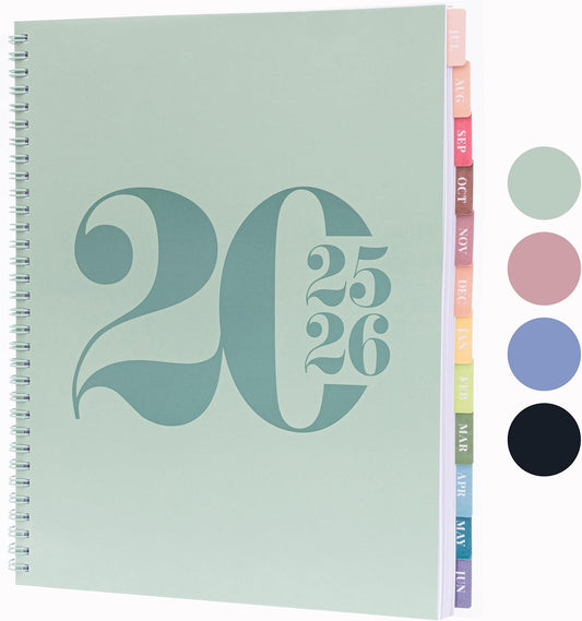 Rileys Academic Planner 2025-2026, Daily, Weekly & Monthly Planner, July 2025 - June 2026, Student Notes Pages, Twin-Wire Binding, Weekly Agenda for School & Work (8.5 x 11-Inches, Green, Typographic)