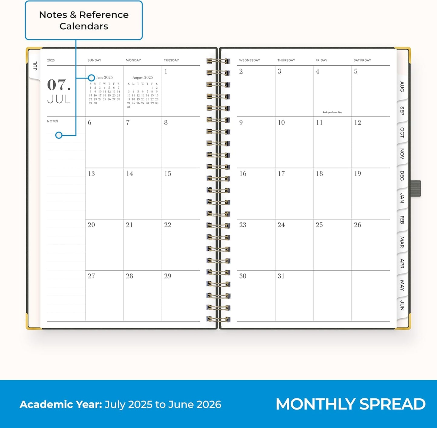 Blue Sky 2025-2026 Weekly and Monthly Academic Year Planner Calendar, July 2025 - June 2026, 5" x 8", Faux Leather Cover, Wirebound, Storage Pocket, Laminated Tabs, Olive