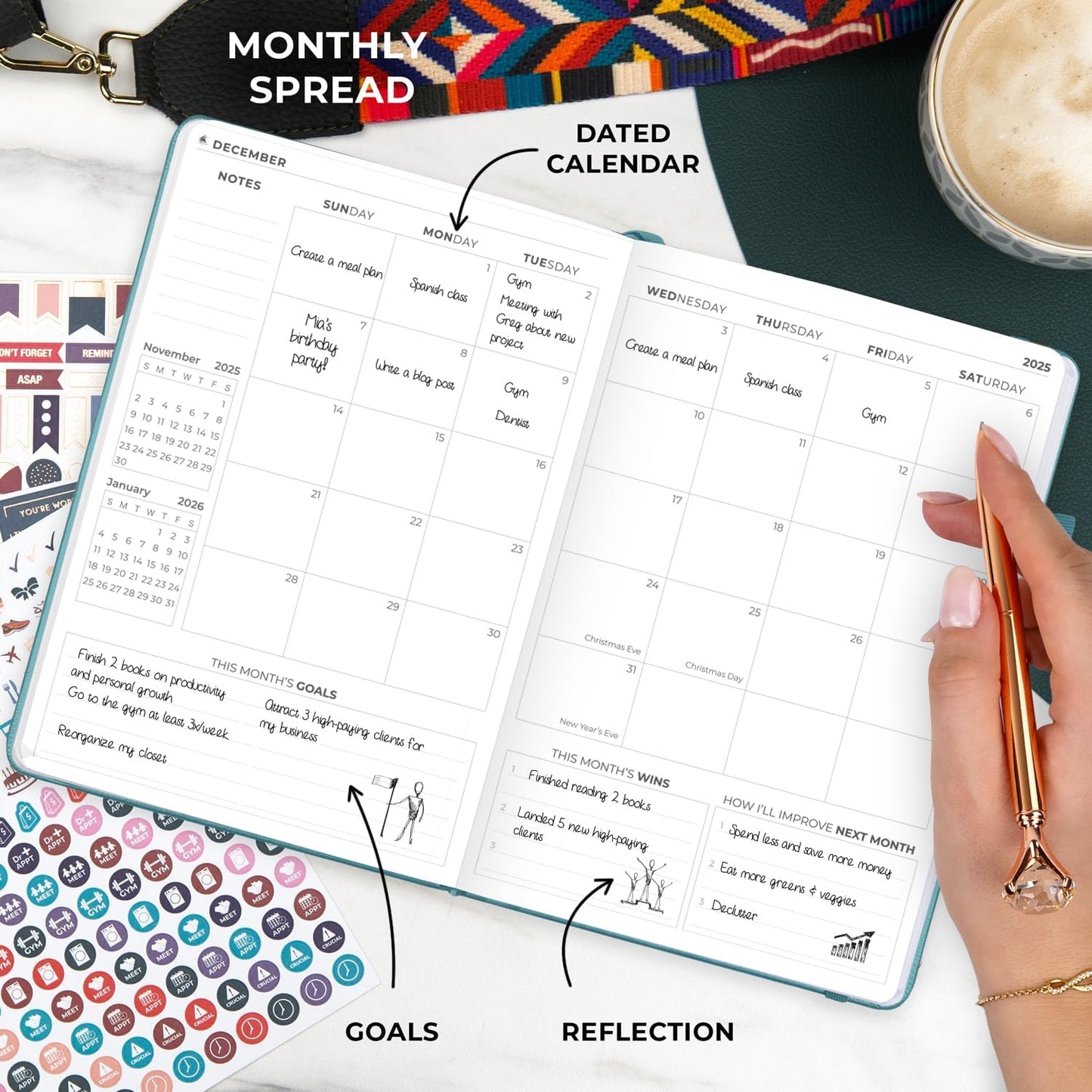Clever Fox Dated Planner Premium 2025 – Weekly Agenda for Planning & Time Management –Notebook with Habit Tracker & To-do List (Aquamarine)