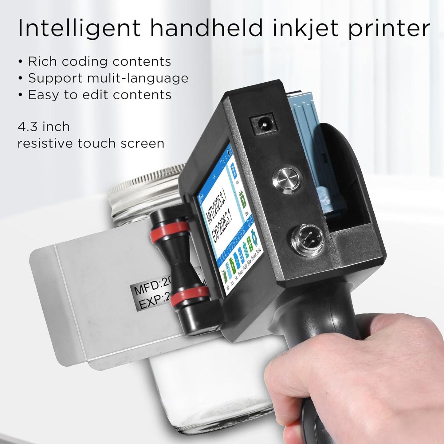 Handheld Inkjet Printer with 42ml Quick-Drying Ink Cartridge, Portable Ink Jet Coding Machine for Text/Date/Batch Number/QR Code/Barcode/Logo, Print Height from 0.08 to 0.5 Inch (ZM-C800)