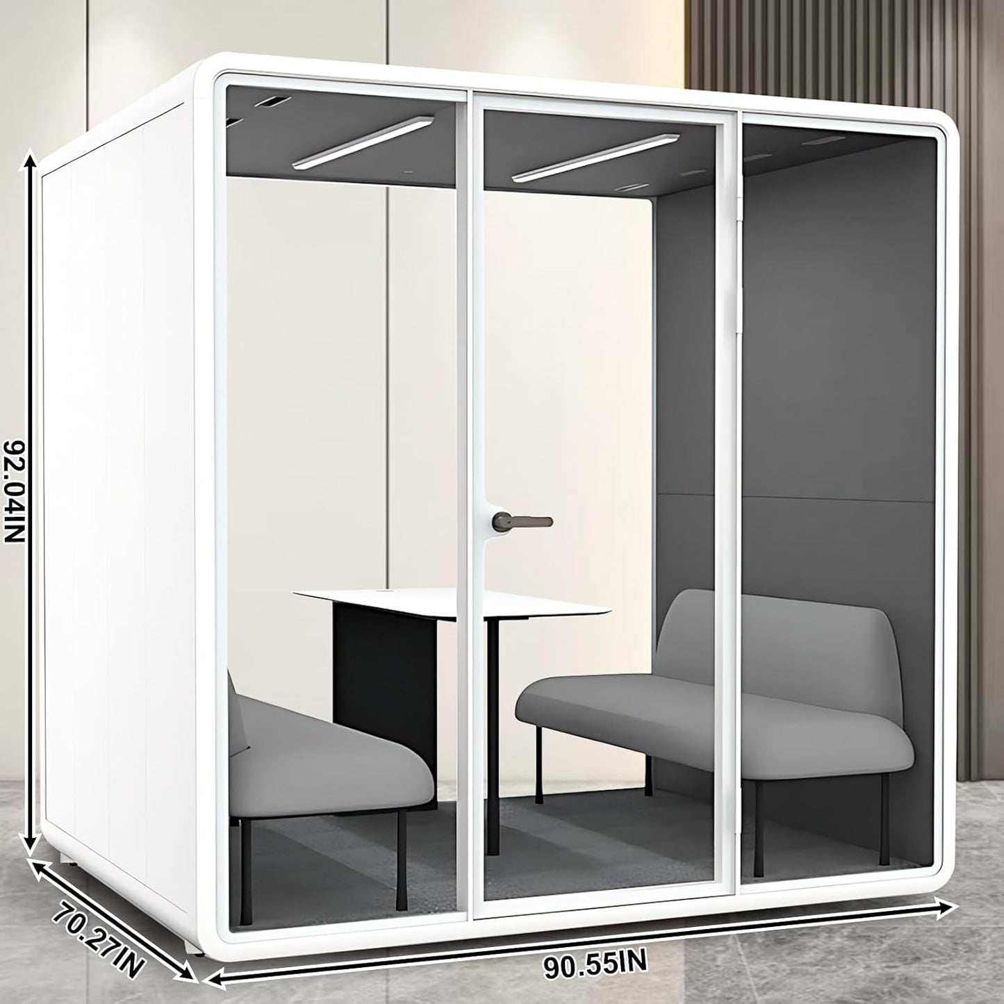 Office Sound Booth with Audio Privacy - Portable Soundproof Booth Includes White Frame with Curved Corners,Soundproof Room with Light,Fans, Magnetic Door Lock for Negotiation Room (70.08IN)