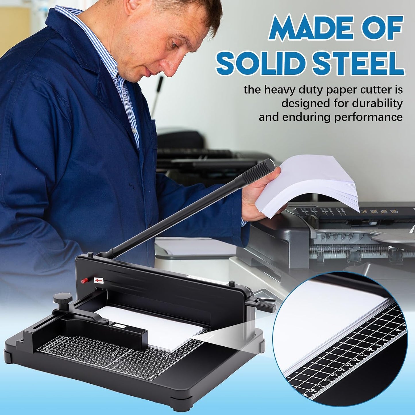 12 Inch A4 Heavy Duty Guillotine Paper Cutter 400 Sheet Capacity Guillotine Paper Cutter Stack Cards Trimmer Solid Steel with Metal Base for Cardstock Leather Office Home School (Black)