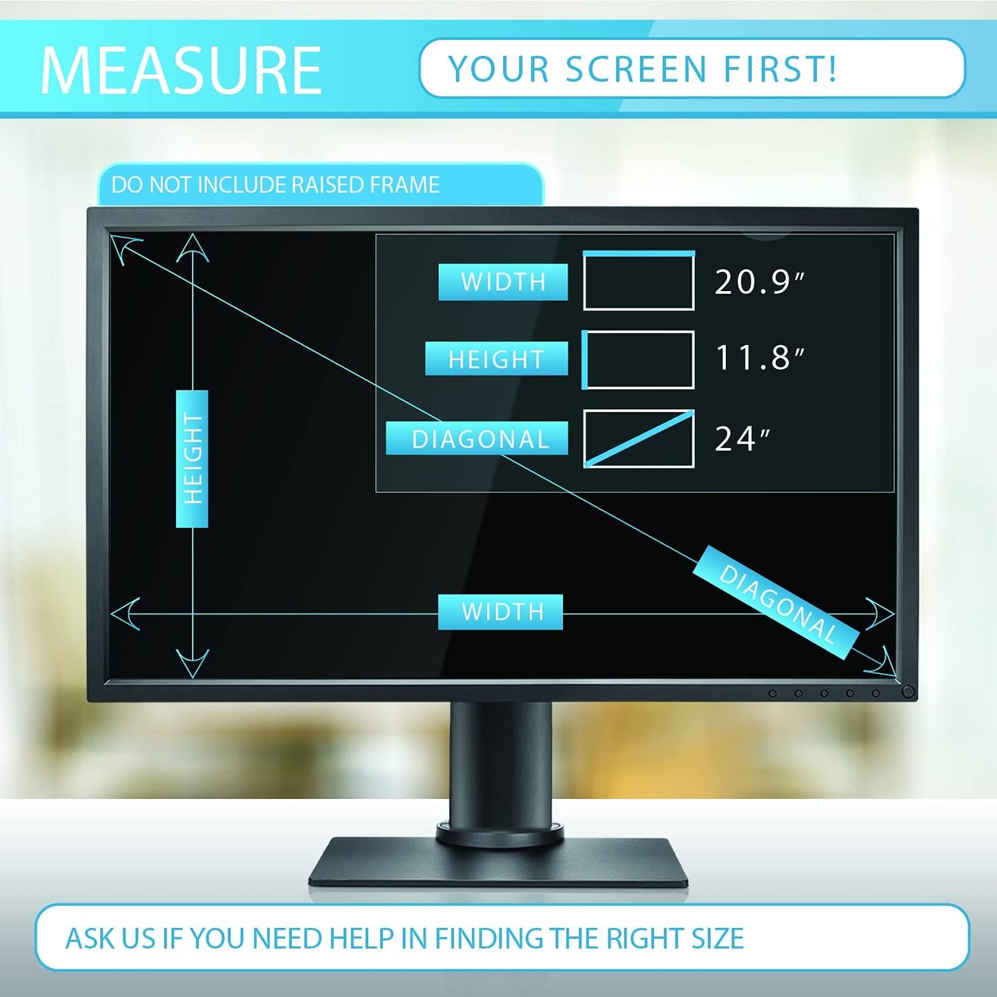Premium Privacy Screen Filter for 24 Inches Desktop Computer Widescreen Monitor with Aspect Ratio 16:09. Anti Glare and Anti Blue Light Protection