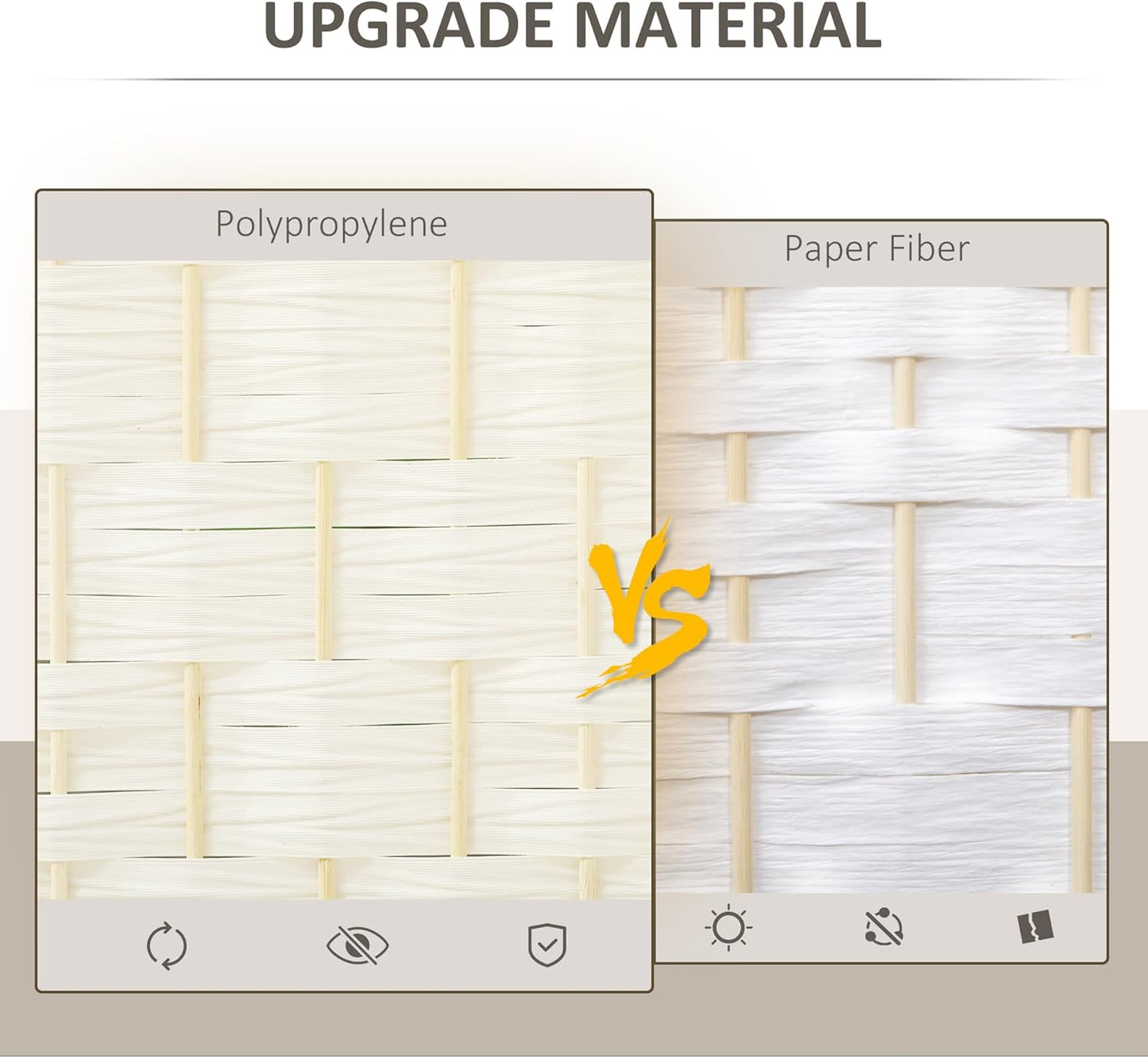 HOMCOM 4 Panel Room Divider, 6' Tall Folding Privacy Screen, Hand-Woven Freestanding Wall Partition for Home Office, Bedroom, White