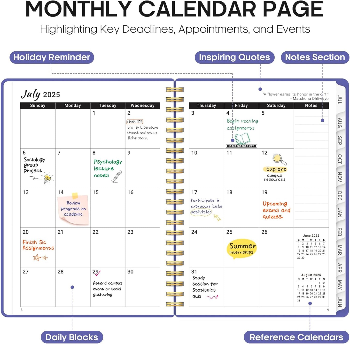 Planner 2025-2026, Academic Year Weekly and Monthly Calendar Planner, July 2025 - June 2026, Spiral Bound School Planning Tool, Perfect for Teacher, Student, Woman & Men - A5 (6.3" x 8.5"), Violet