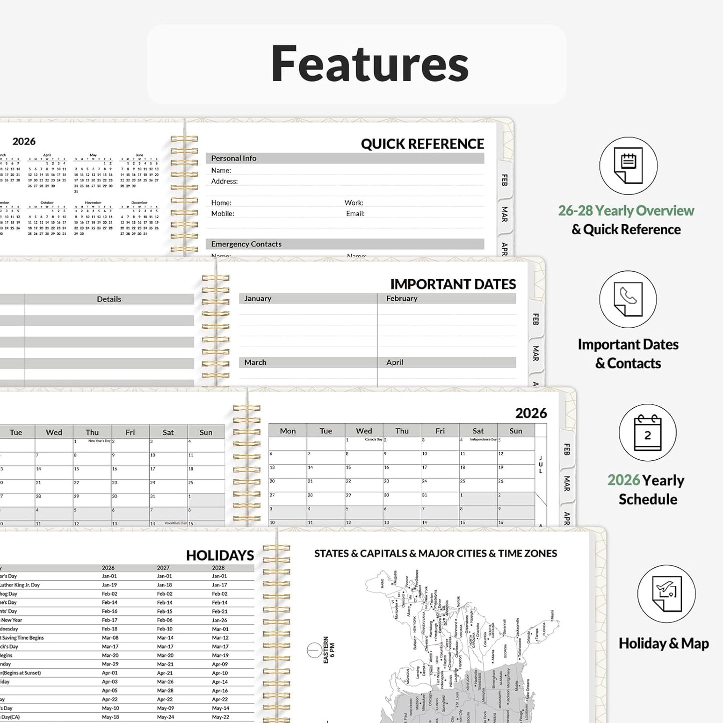 SUNEE Planner 2026 Weekly and Monthly, January 2026-December 2026, 8.5"x11", Tabs, Note Pages,Spiral Binding, Deep Green
