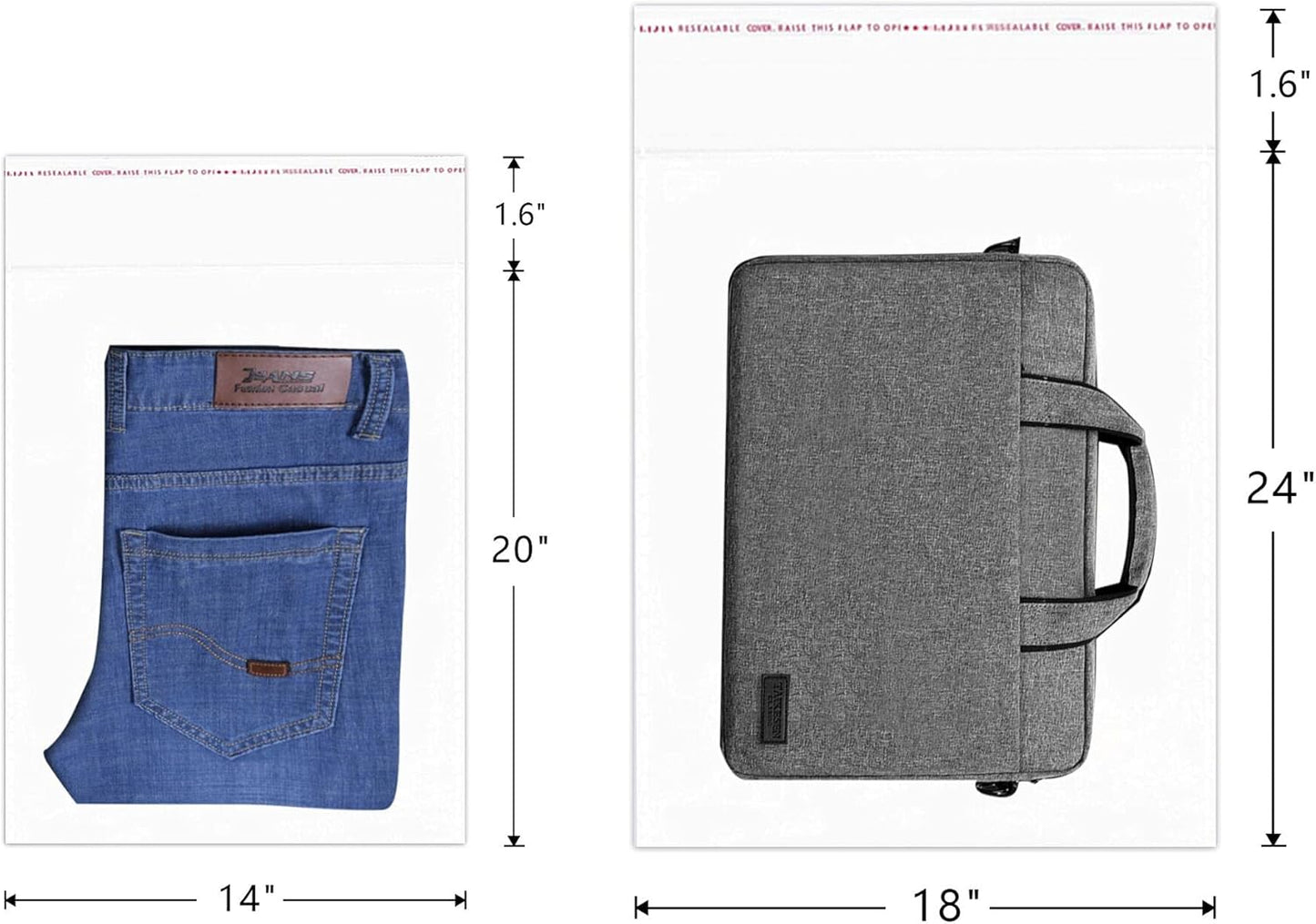 14" x 20" Clear Poly Bags 100pcs Plastic Cellophane Bags Self Adhesive Cello Bags 1 Mil for Clothing T-Shirt Gifts