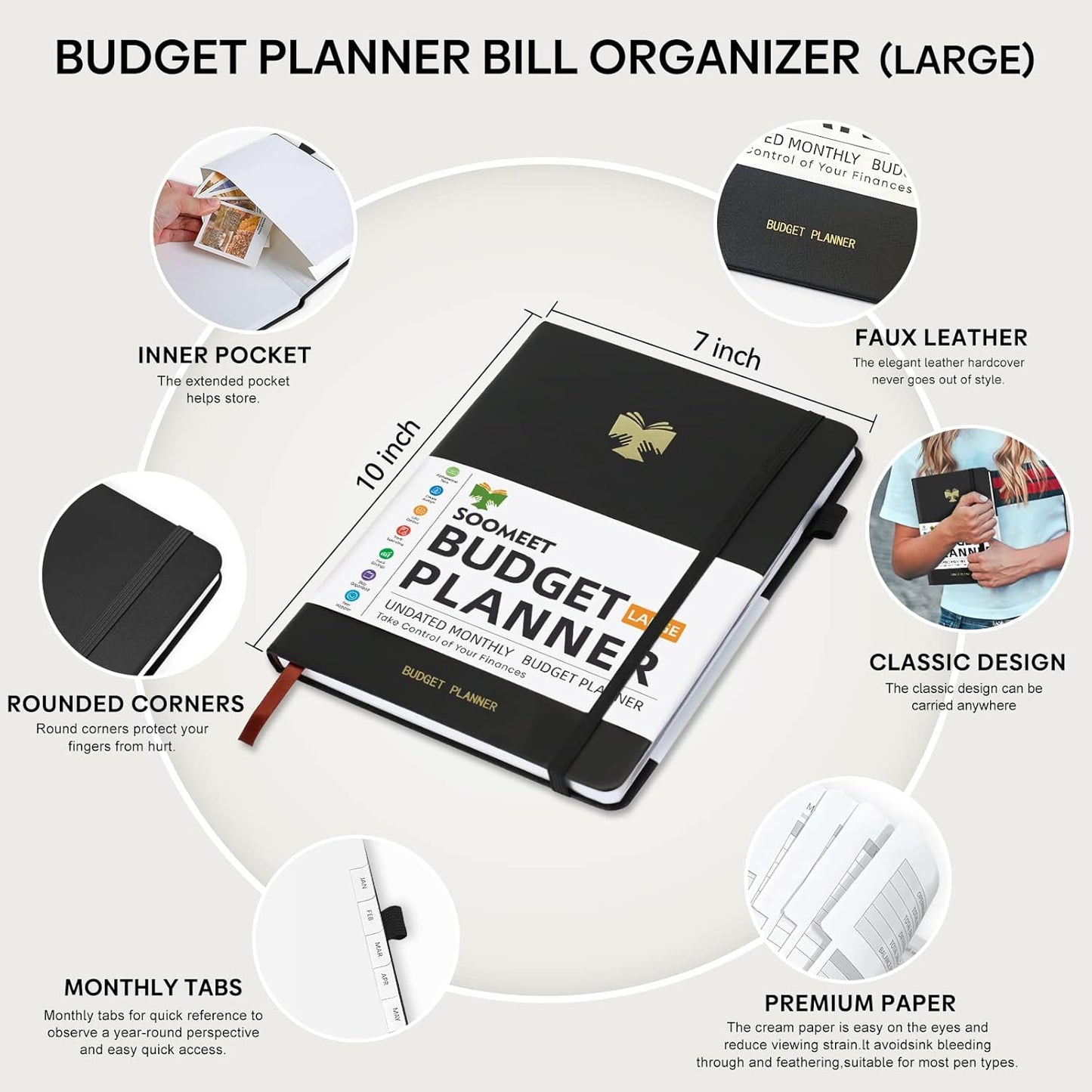 Budget Planner with Monthly Tabs,Large Size, Budgeting Journal and Budget Book to Control Your Money, Hardcover (Black)