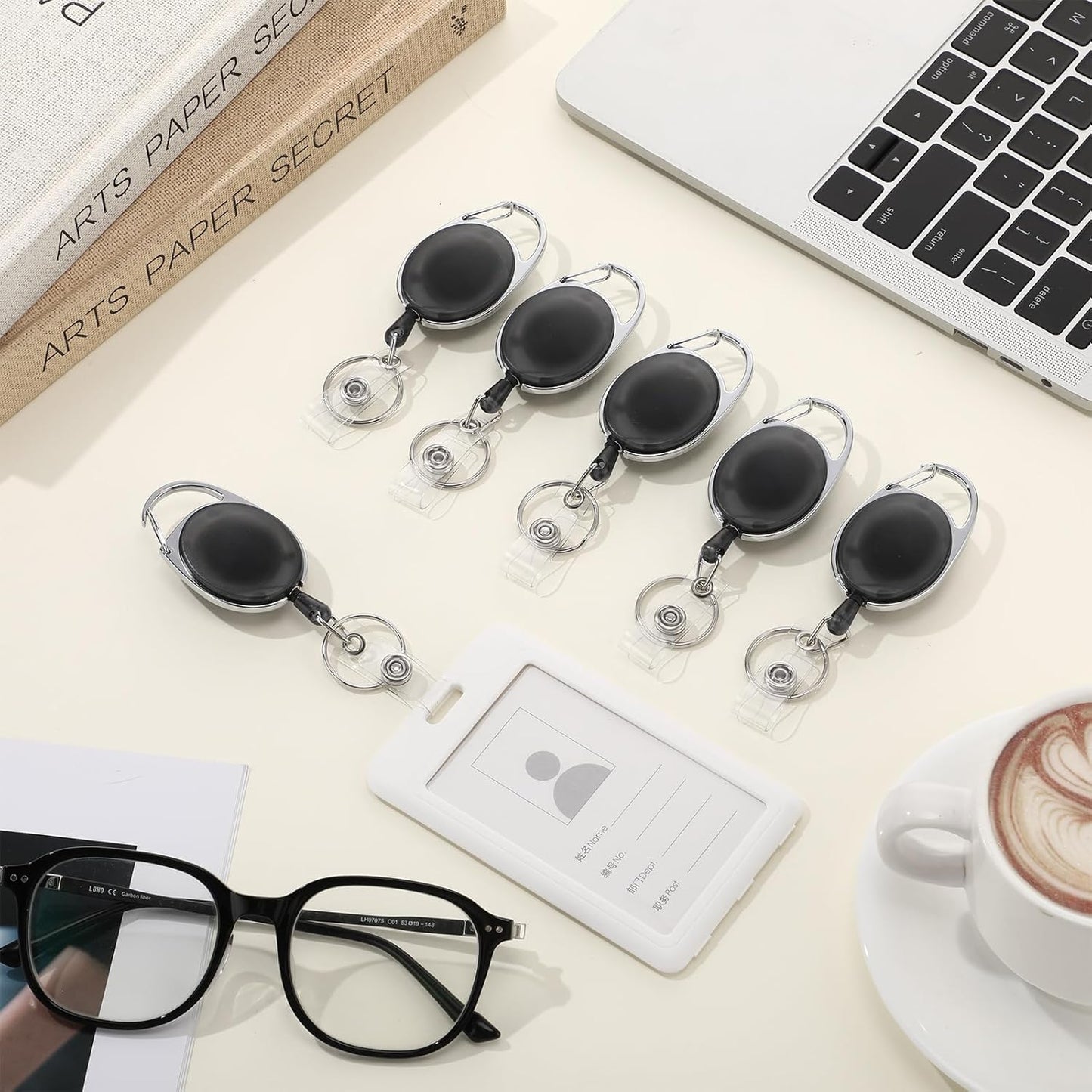 Honoson 50 Pcs Heavy Duty Retractable Badge Reels Batch ID Badge Holder Retractable Clip Bulk Key Holder with Ring for Office Worker Employee, Doctor Nurse Gifts (Clear Black)