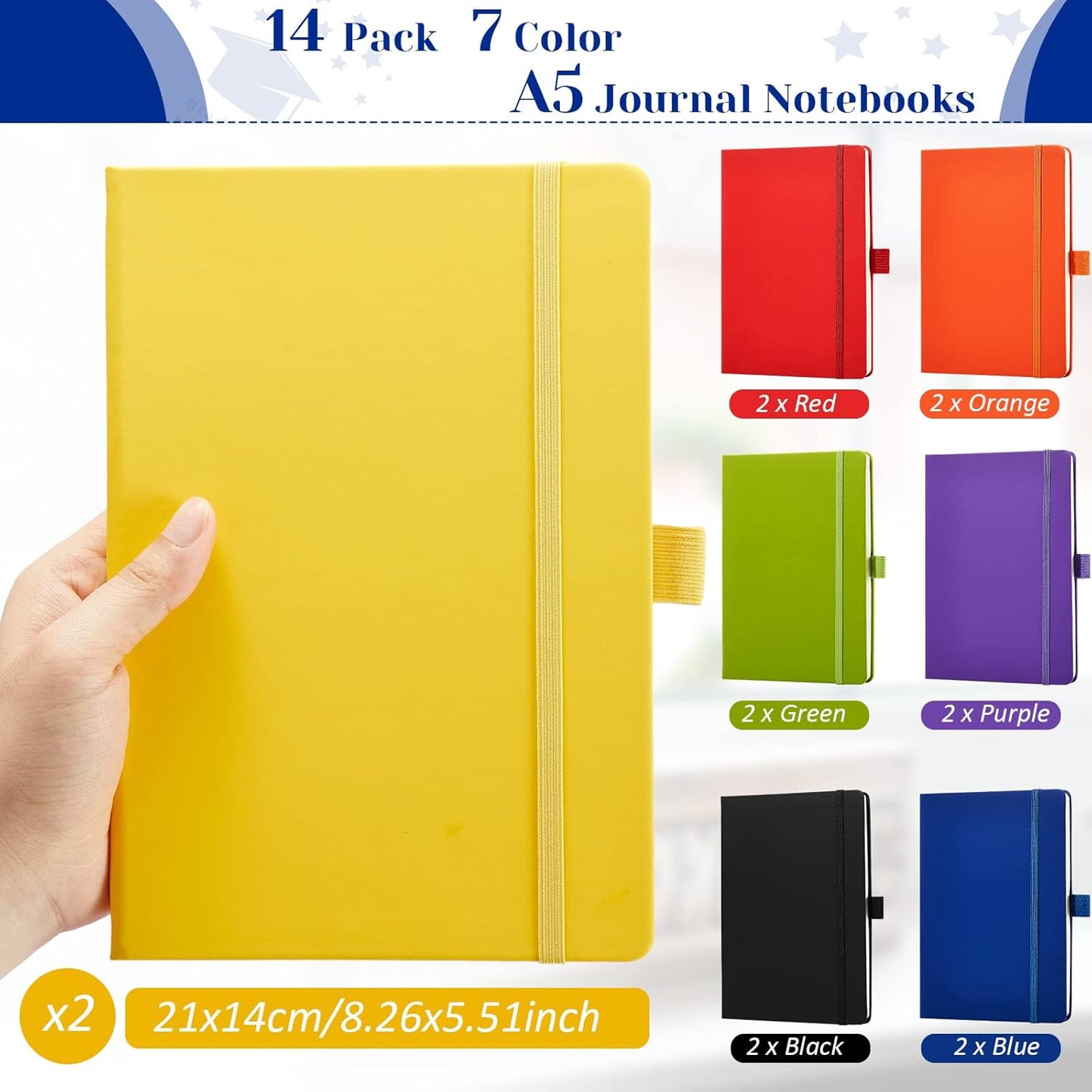 Laumoi 14 Pack Lined Journal Notebooks 5.5 x 8.2 Inch A5 Hardcover Notebook College Ruled Notepad with Pen Holder PU Leather Ruled Lined Journals for School Business Work Writing(Mixed Color)