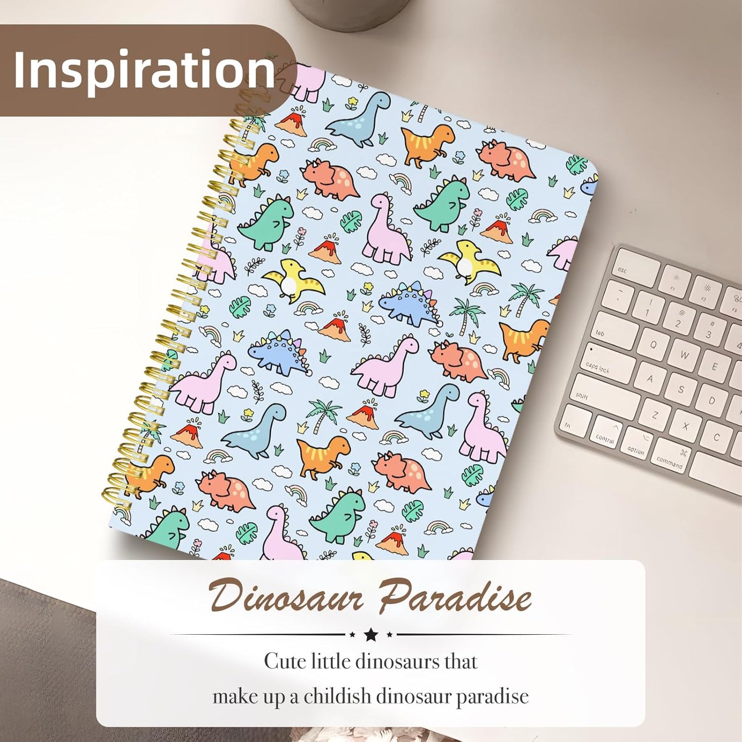 Cute Spiral Notebook journal B5 Aesthetic Pretty Design for Women Girls Kawaii with Pocket, 10 x 7.2 inch, Lined, Little Dino