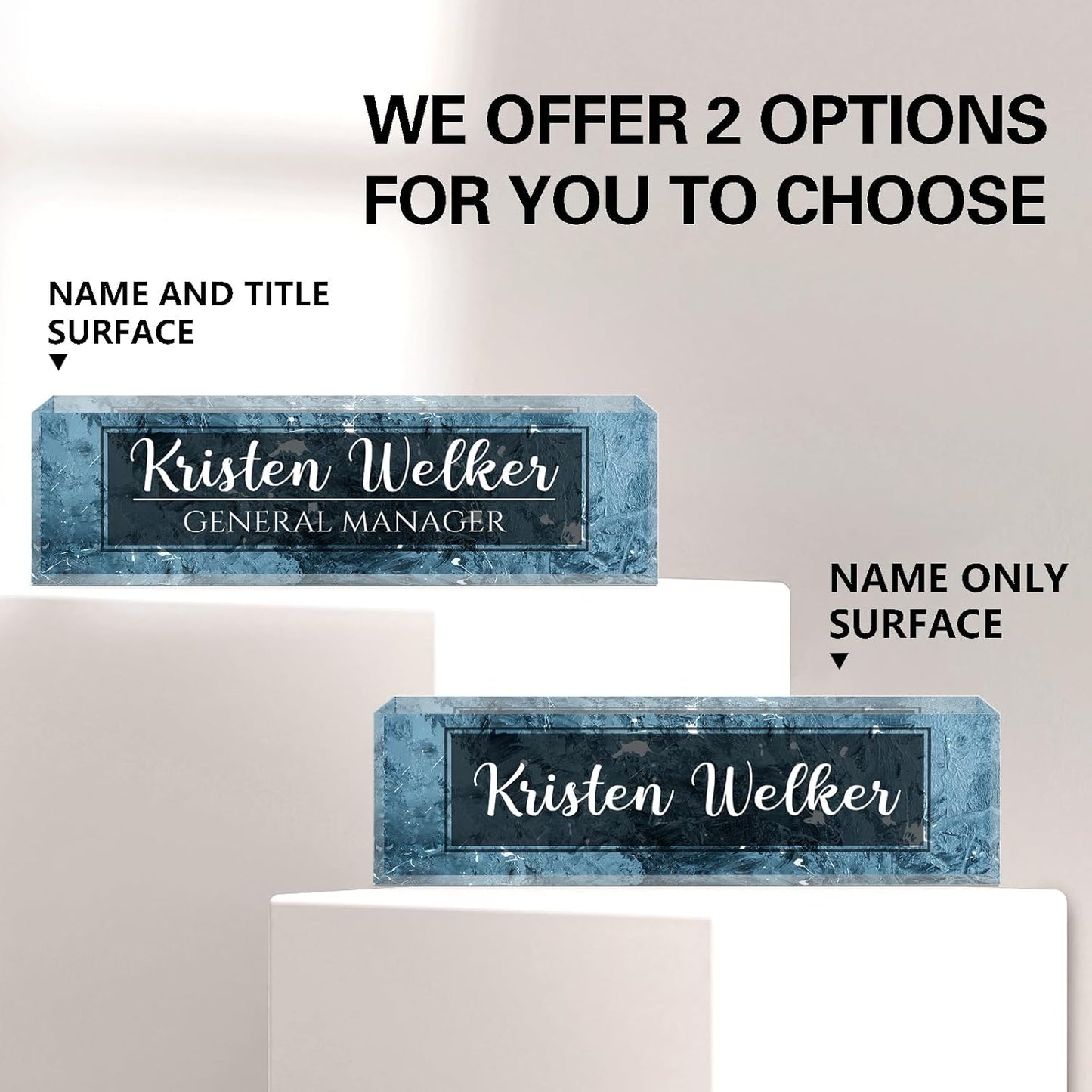 Gowellly Desk Name Plate Personalized - Custom Acrylic Name Plate for Desk - Enterprise Custom Logo/Text nameplates - Employee Appreciation Gifts (ice Blue)