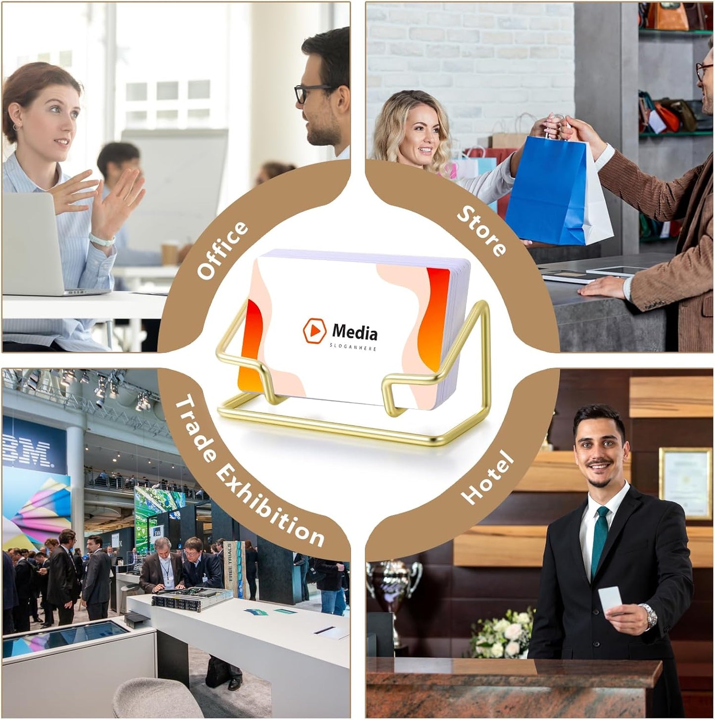 Landhoow 2 Pcs Business Card Holder for Desk, Cute Metal Card Organizers Display Stand Postcard Holder Rack for Desktop Working Office Home Daily Use(Gold)