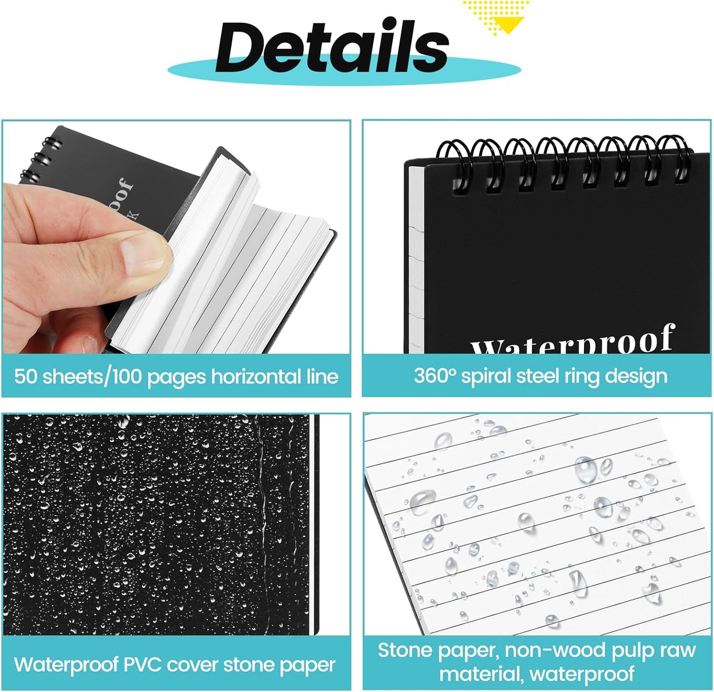12 Pack Waterproof Pocket Notebooks, 3x5 Small Notepads, Mini Top Spiral Notebook, Lined College Ruled Paper, Tiny Memo Pads for Home, Office, Work, School, or Travel