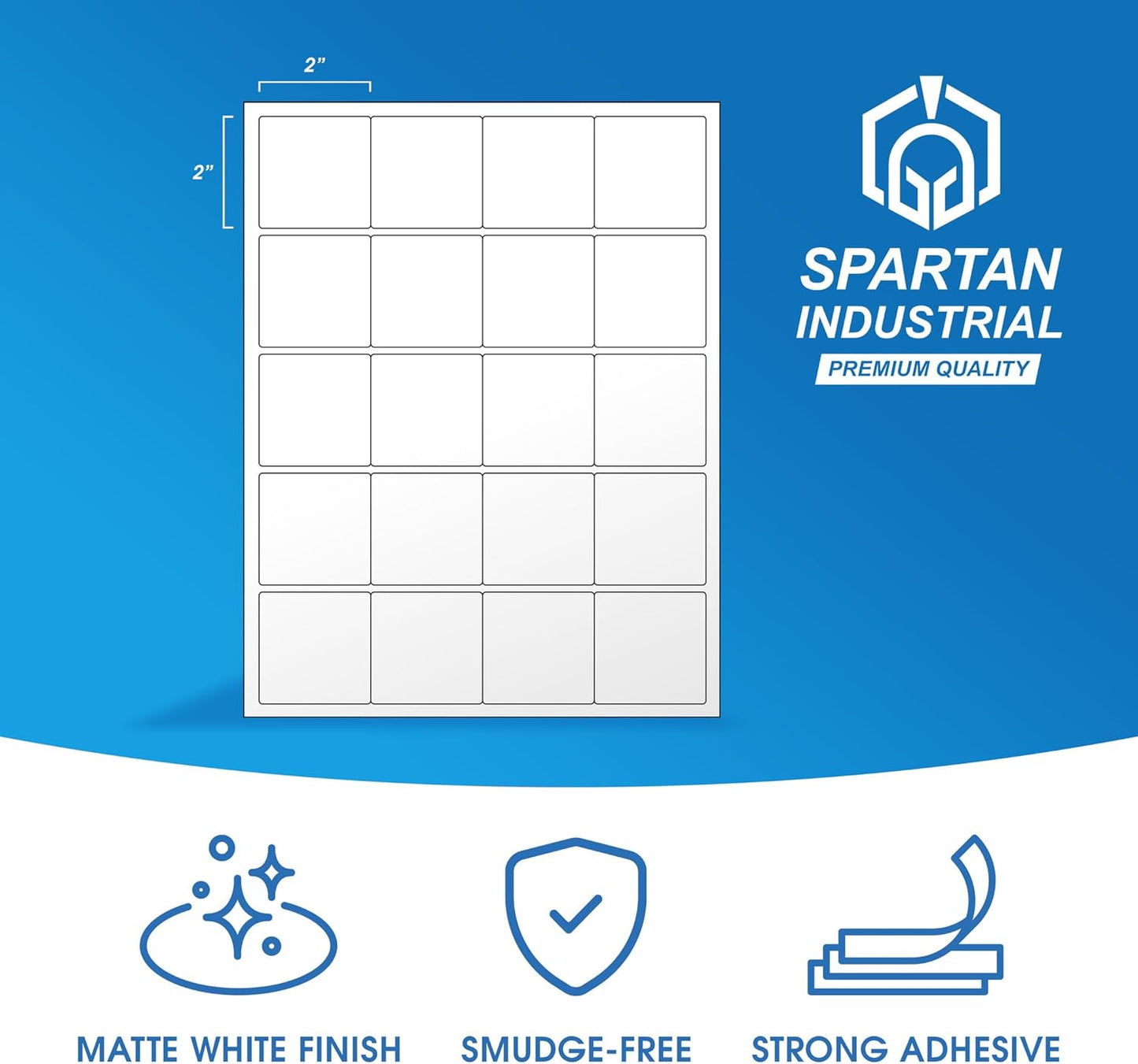 2" X 2" Square Printable Labels Compatible with Inkjet and Laser Printers - 30 Sheets, 600 Matte White Paper Stickers for Logos, Product Labeling, and QR Codes - Spartan Industrial