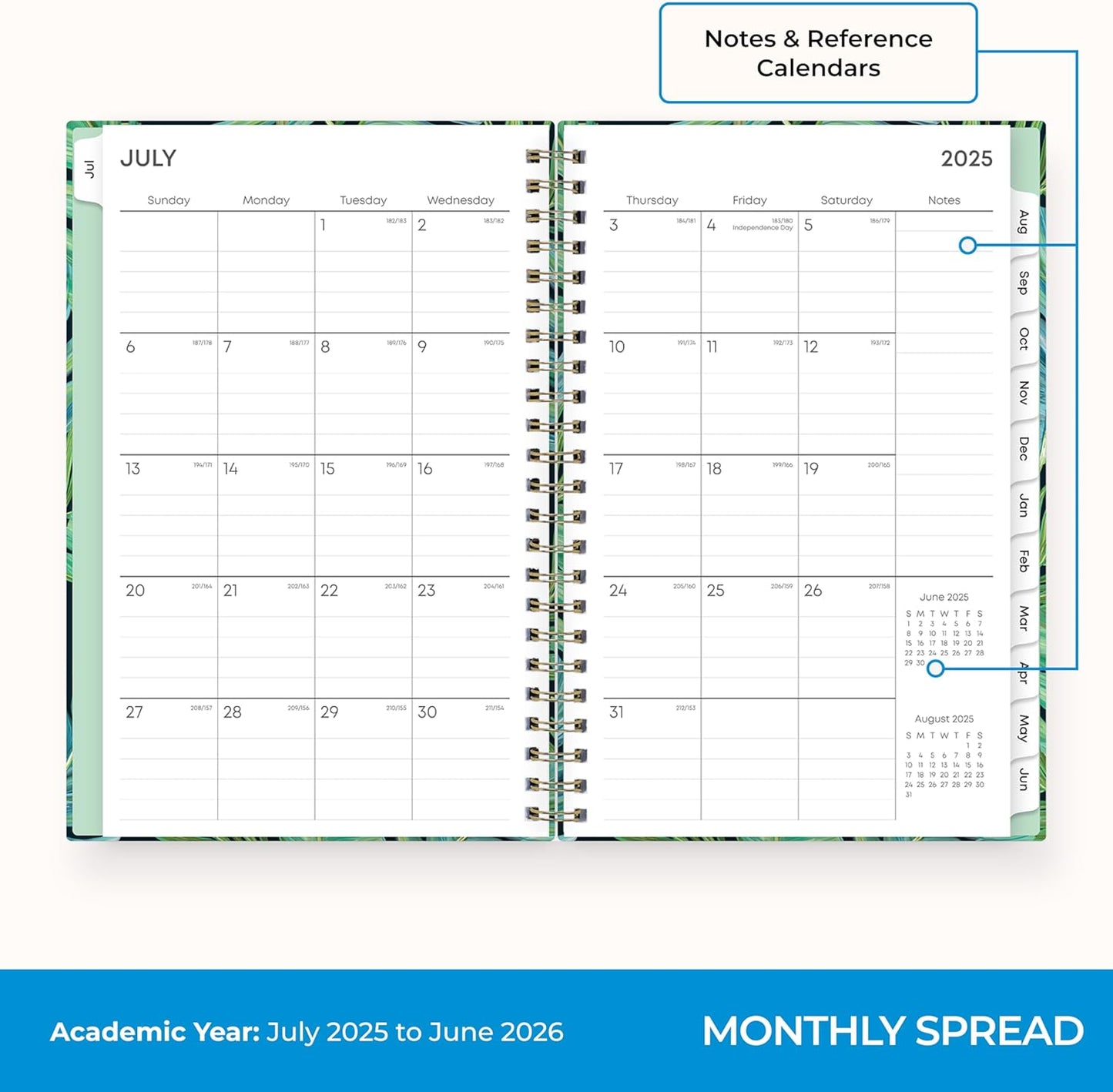Blue Sky 2025-2026 Academic Year Weekly and Monthly Planner Calendar, July 2025 - June 2026, 12-Month, 5" x 8", Hard Cover, Wirebound, Storage Pocket, Laminated Tabs, Stickers, Avra