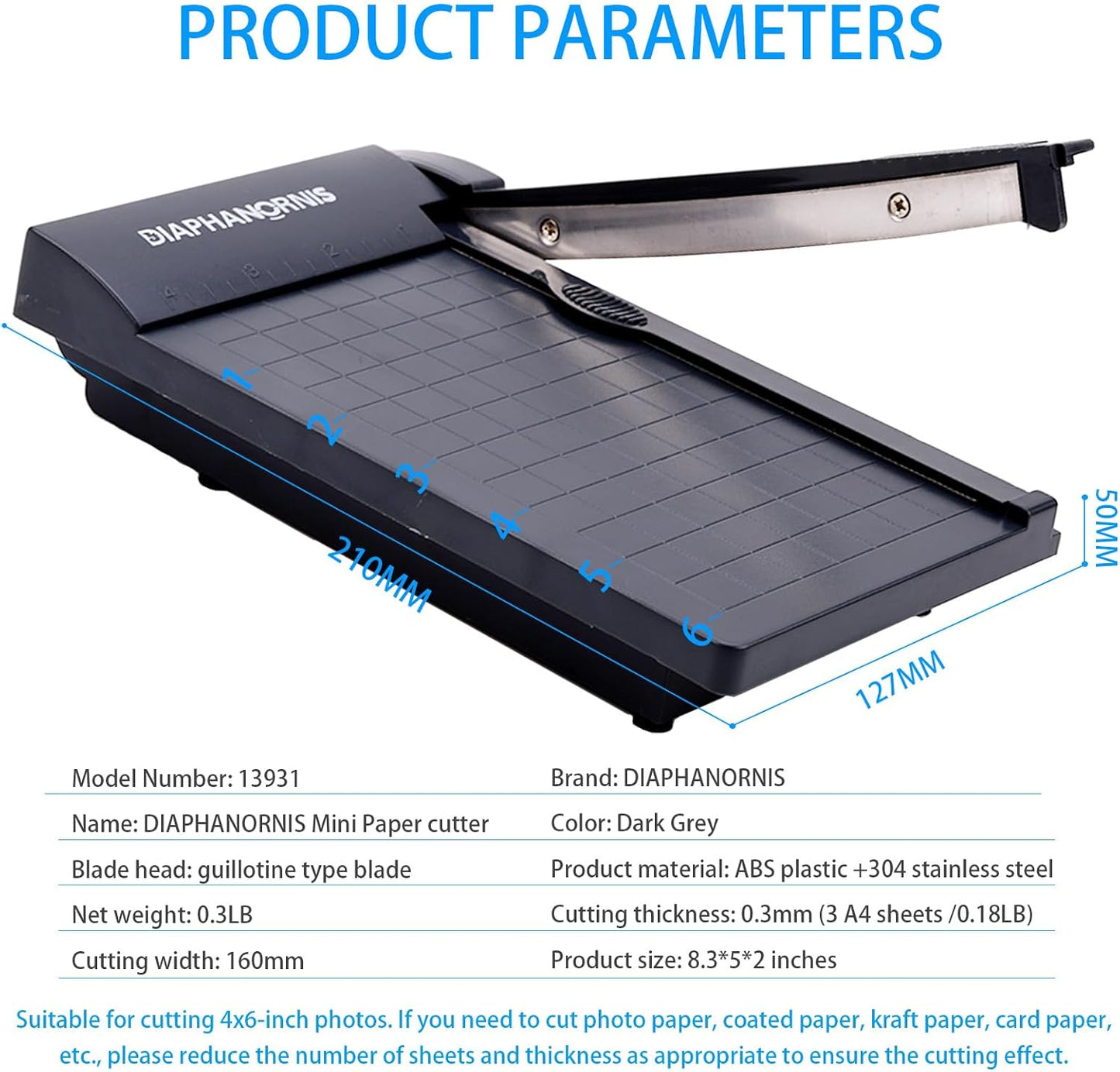 Mini Paper Trimmer,Guillotine Compact Paper Cutter, 1/4-Inch Grid for Precision Cutting, Straight Cuts Up to 3 Sheets, Perfect for Photos,Coupons,Card Making and Small Craft Projects (Grey)