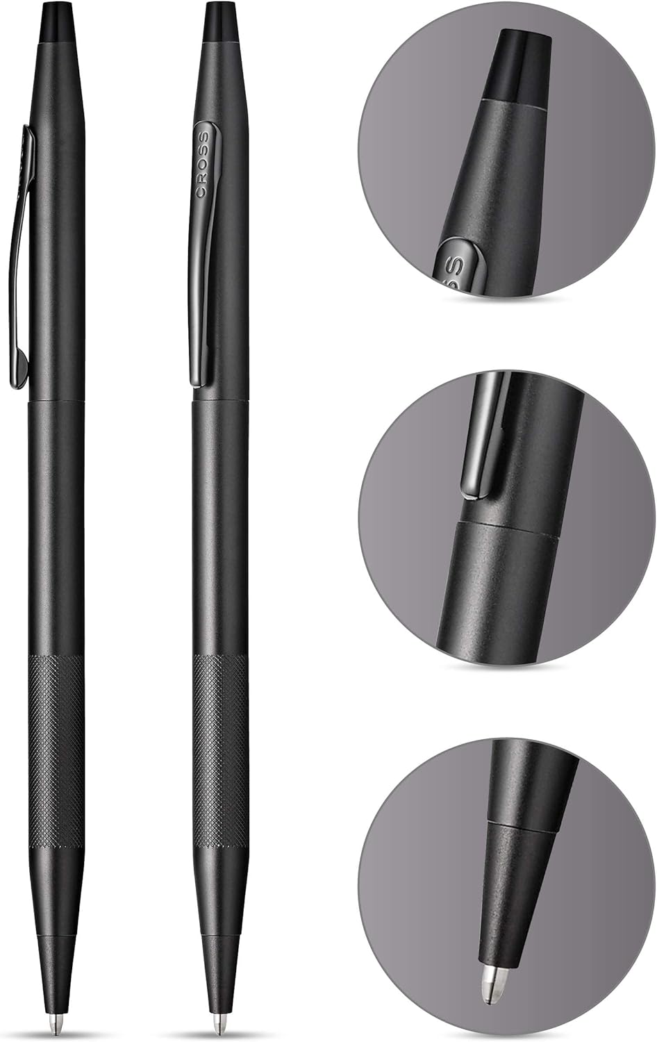 Cross Classic Century Refillable Ballpoint Pen Presented in a Luxury Gift Box - Medium Point, Black Ink, Black Micro-knurl