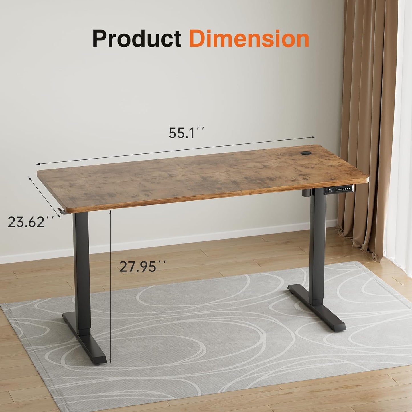 Furmax Electric Standing Desk, 55 x 24 Inches Height Adjustable Desk with Removable Casters, Home Office Computer Desk (Brown)