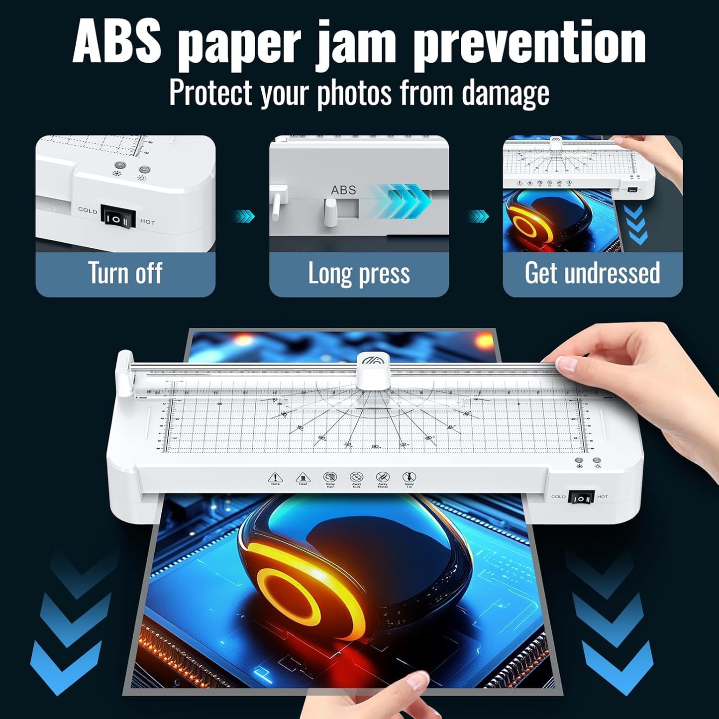 13in Laminator Machine with Paper Trimmer + 50pcs Sheets + Corner Rounder, Dual Hot/Cold Mode | Anti-Jam Technology | 90s Fast Preheat for A3/A4/A5/A6 Home Office School Use