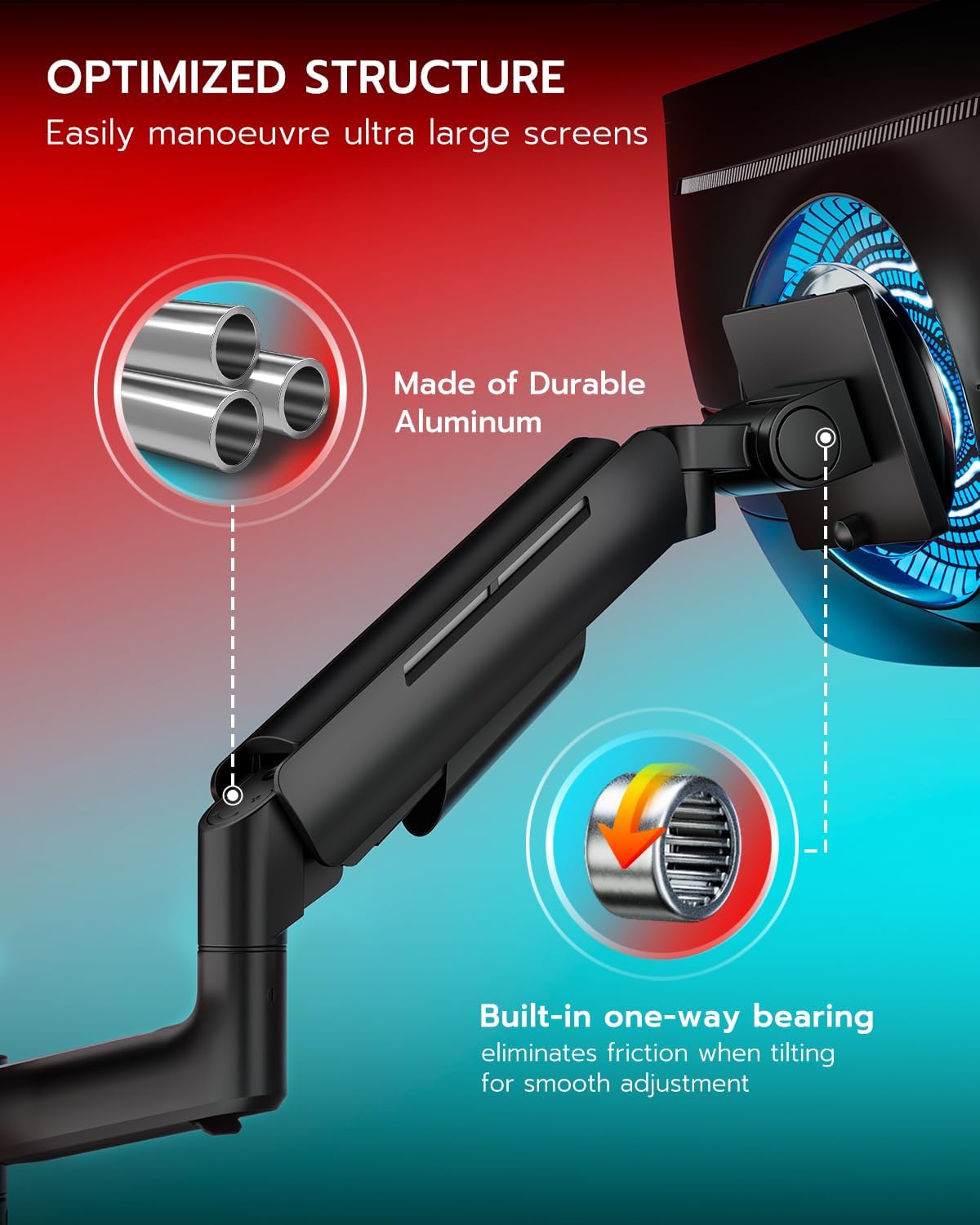 Vertical Dual Monitor Mount for 17-49 Inch Ultrawide Heavy Duty Curved Screen Stacking, Computer Monitor Arm Desk Mount with USB, Gas Spring Adjustable Vesa Stand, Black