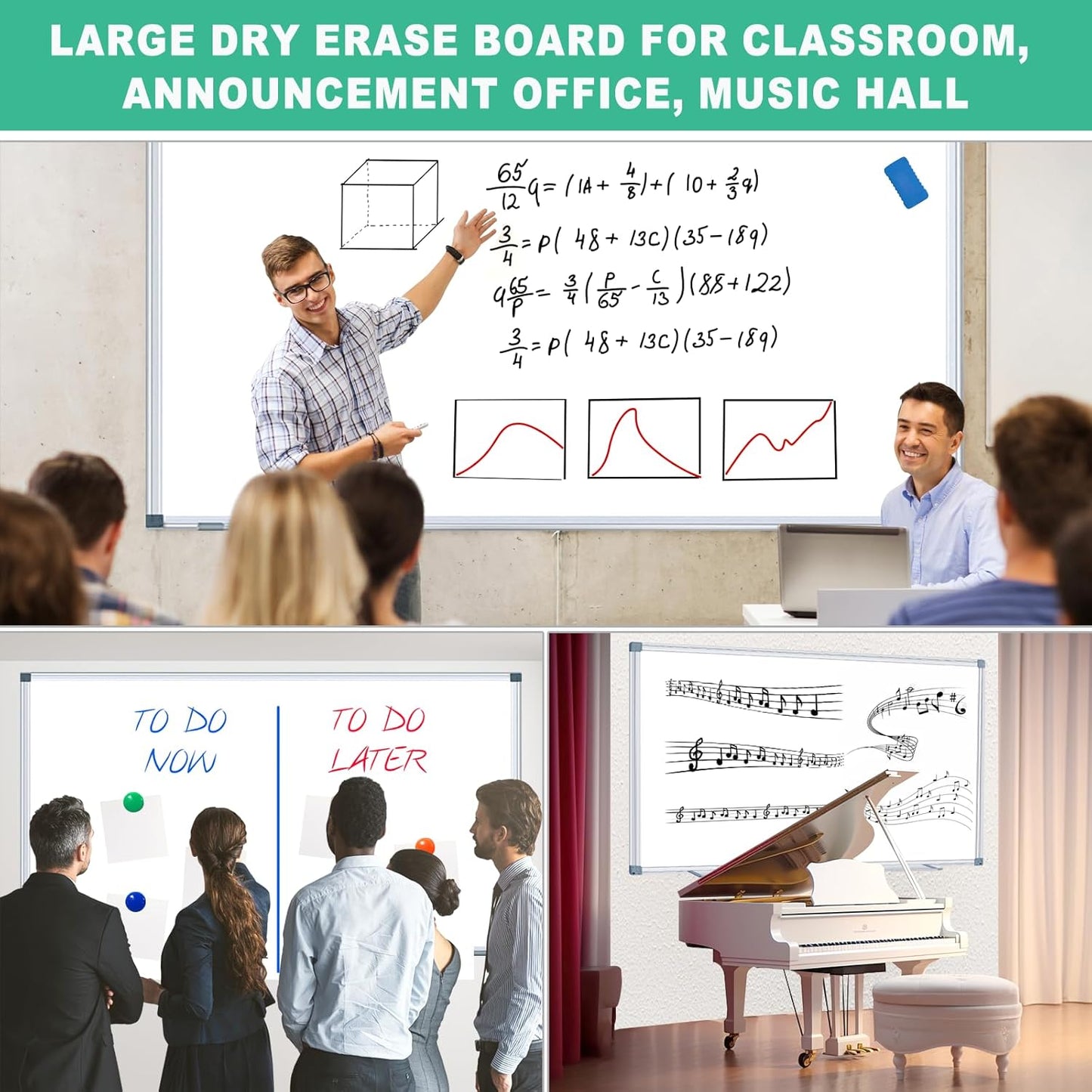 H-Qprobd Whiteboard Dry Erase White Board for Wall 72x40 (2pcs) Magnetic Boards for Office Classroom & Home, Large Wall Whiteboard Including 6 Markers, 20 Magnets, 2 Erasers